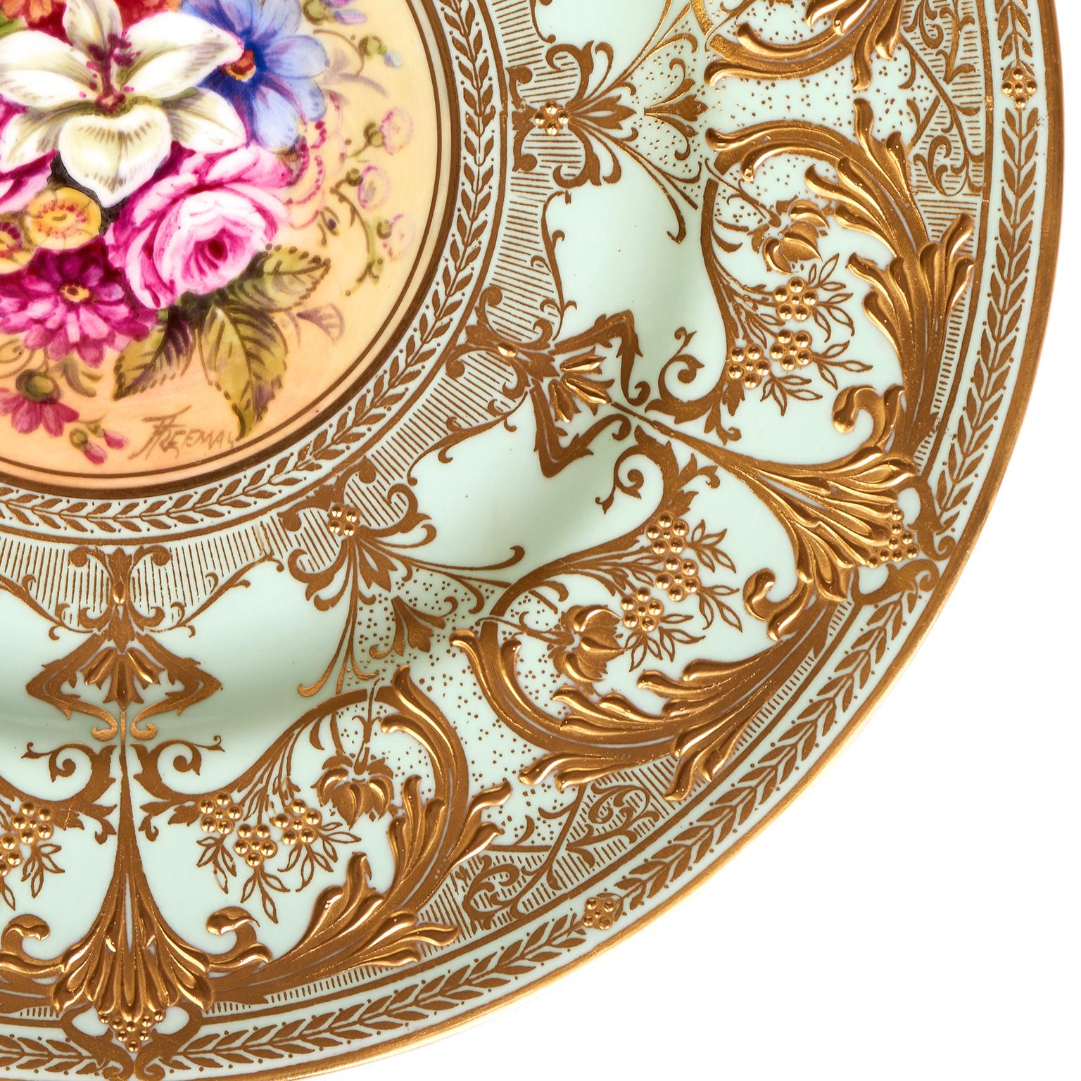 Spectacular Set of Royal Worcester Hand Decorated Dinner Plates In Excellent Condition In Litchfield, CT