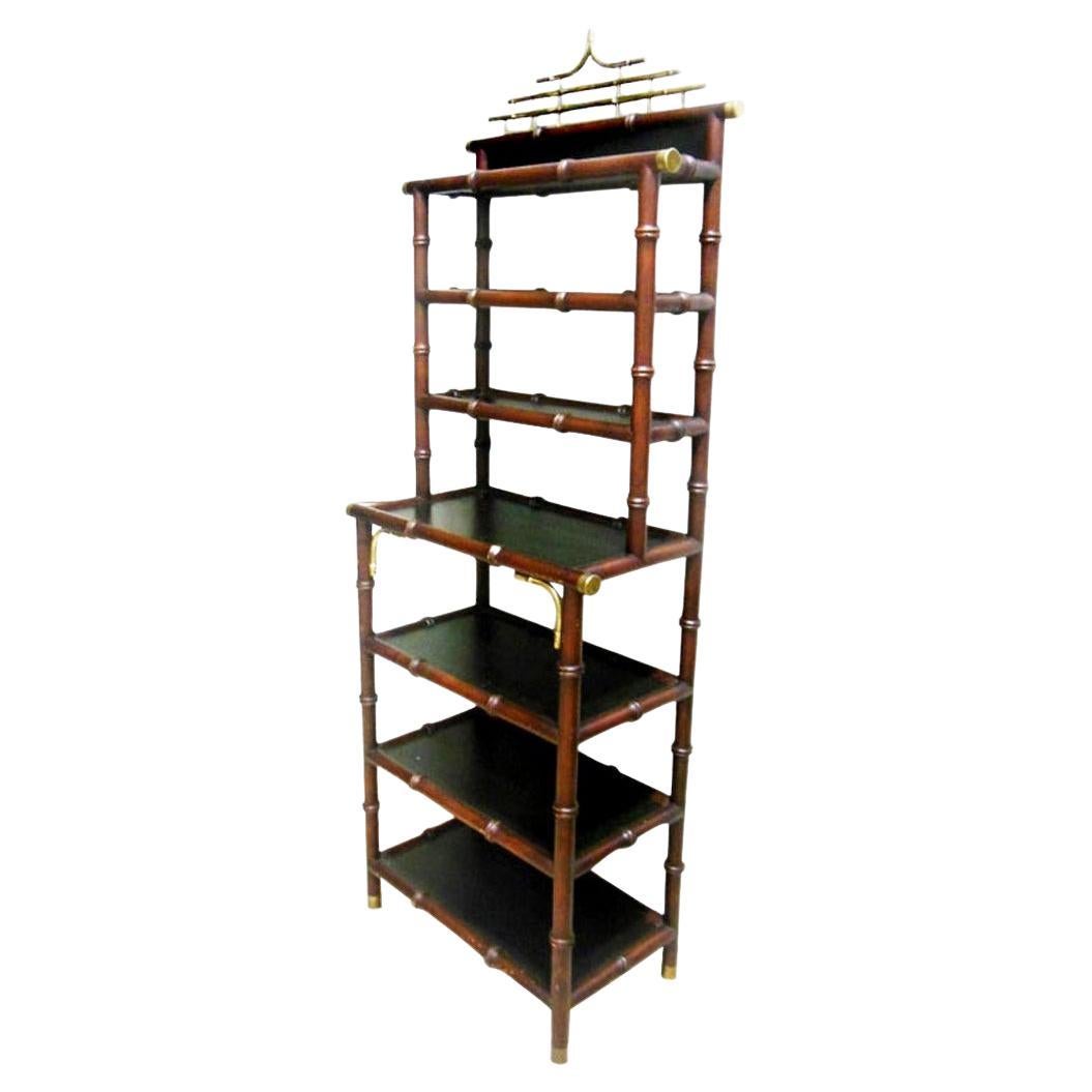 Spectacular Shelving Pagoda Faux Bamboo and Brass Chippendale Chinoiserie