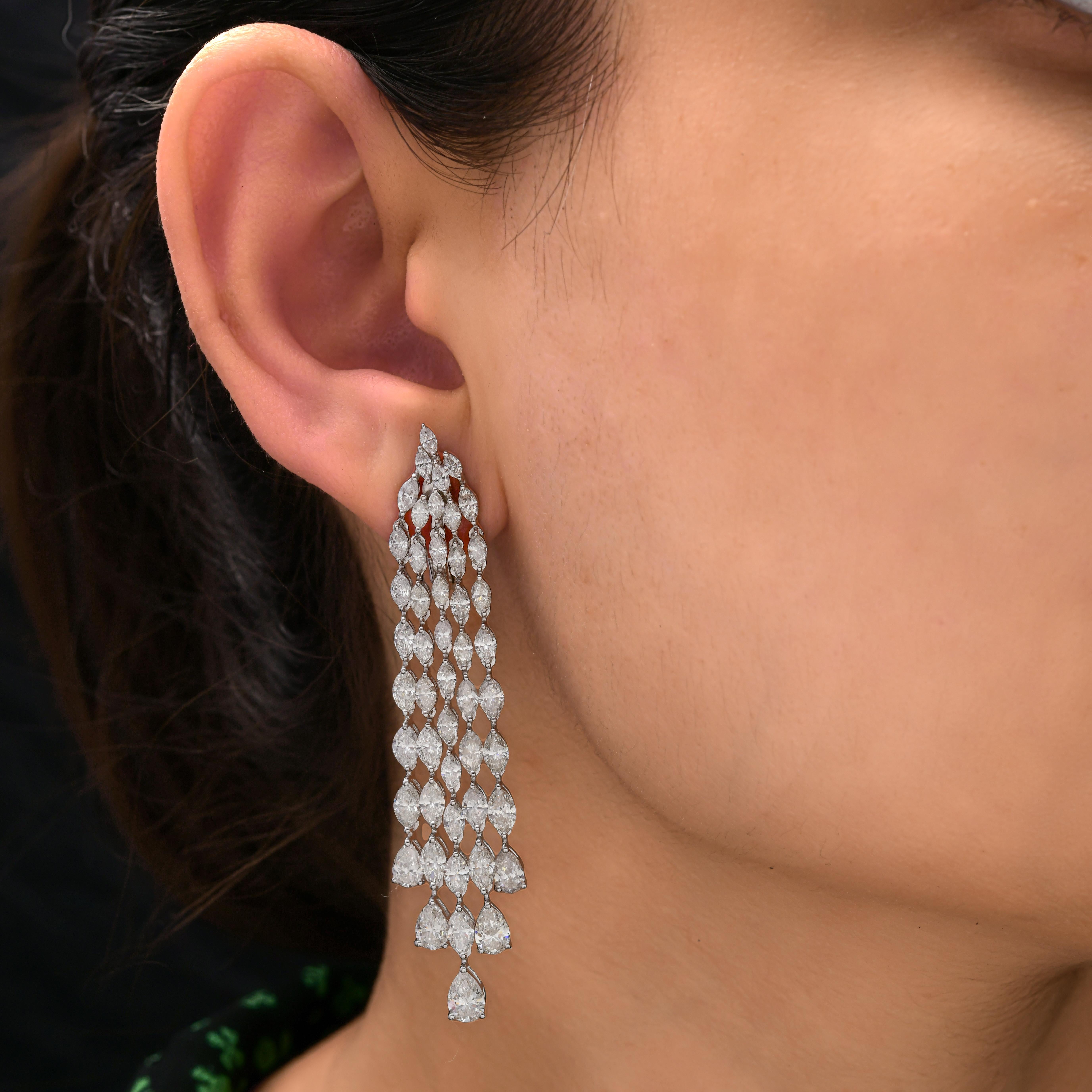 Cast from 18-karat gold, these exquisite earrings are handset with 11.53 carats of sparkling diamonds. Diamond is a April birthstone and is believed to boost confidence and enhance creativity. A wonderful gift for Mom, Grandma, your wife, or