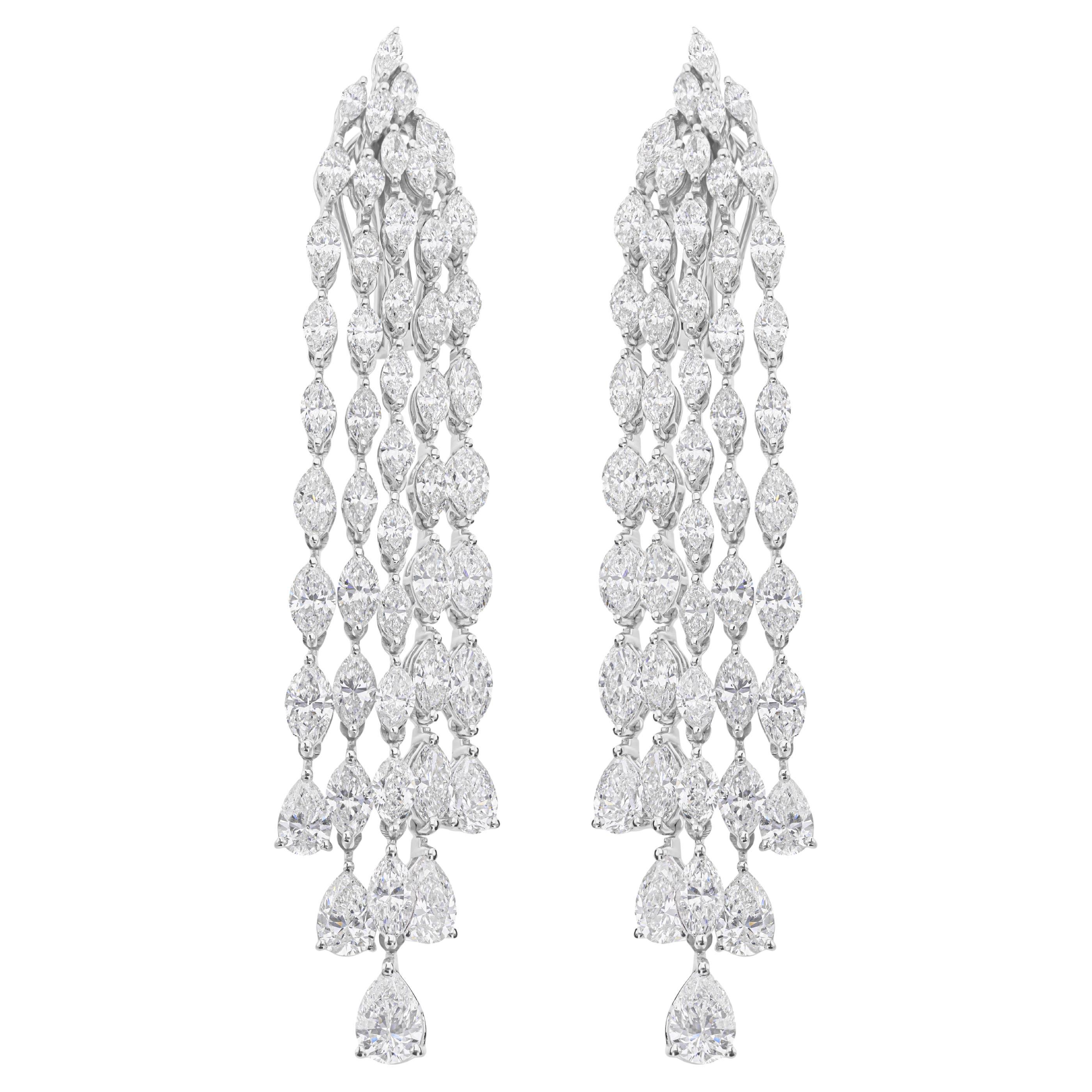 Spectacular SI/HI 11.53ctw Diamond Chandelier Earrings 18 Karat White Gold For Sale