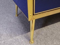 Spectacular Sideboard with Blue "Grisinato" Glass and Brass Trim, Made in italy