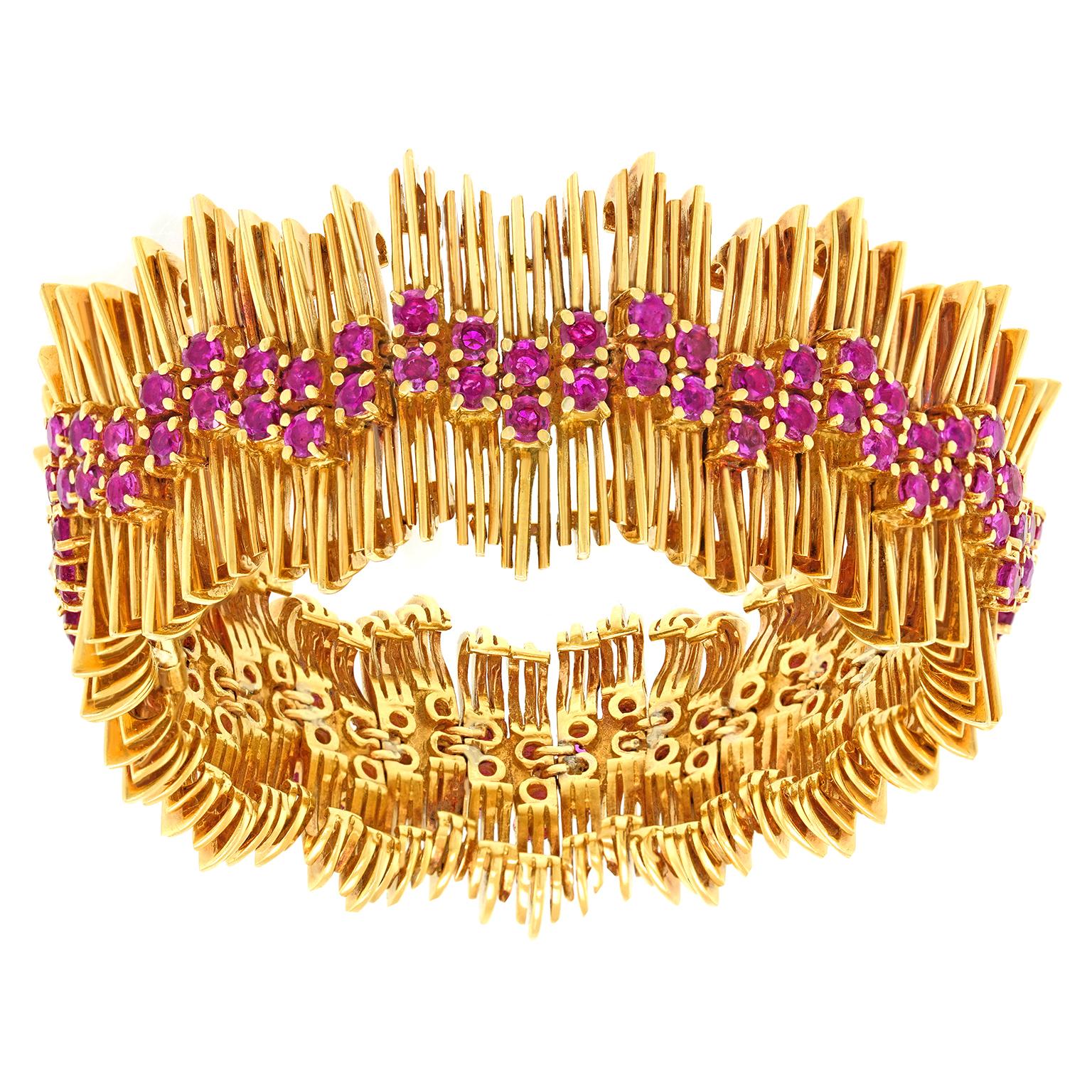 Spectaculaire Tiffany & Co. des années soixante. Bracelet en saphir rose en vente 2