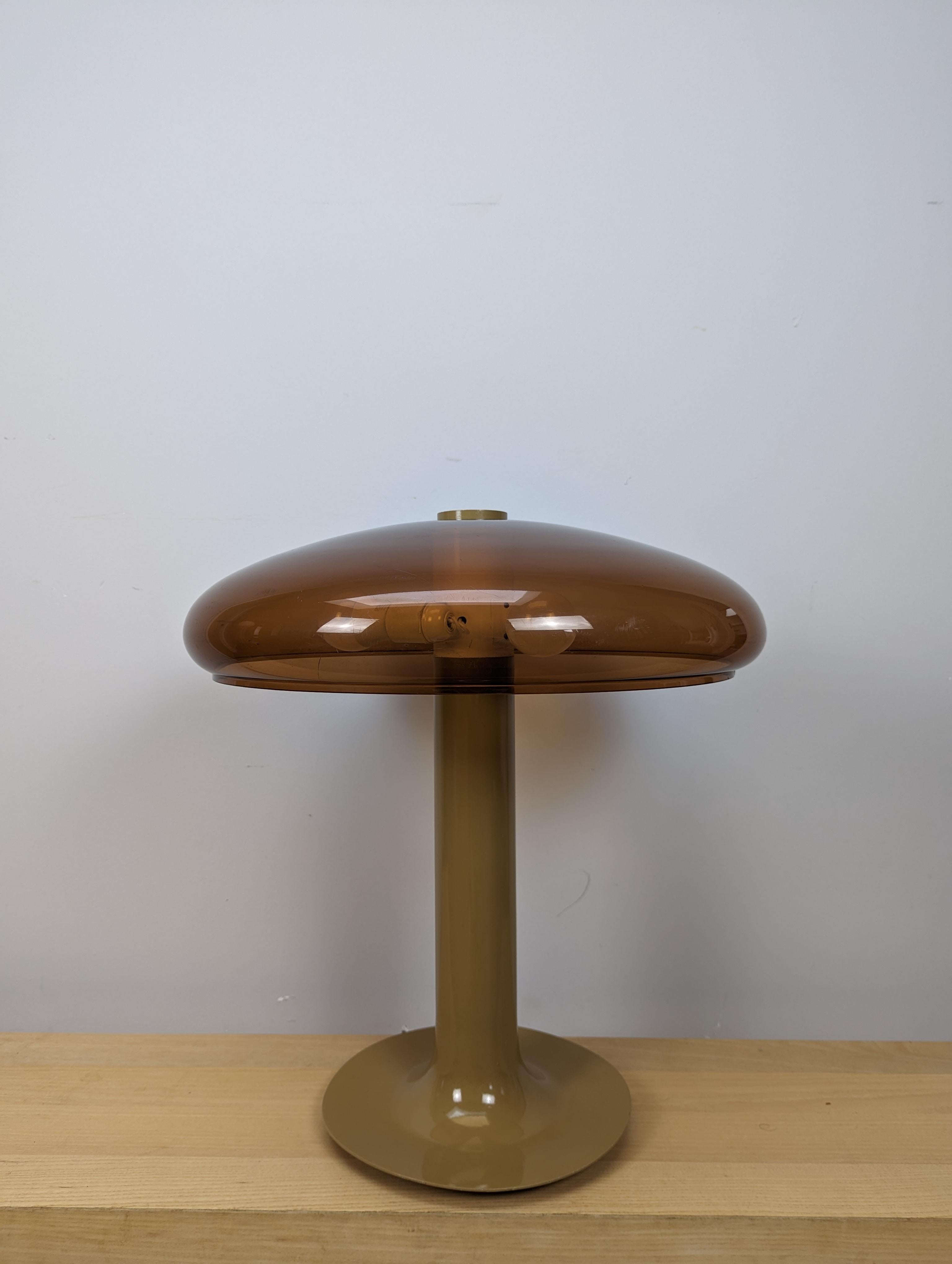 Spectacular mushroom shaped mid century table lamp

The pictures do not do this lamp justice as the lamp has presence due to its size.

The lamp is in very good condition for its age with only small age related marks.

A true one off design with an