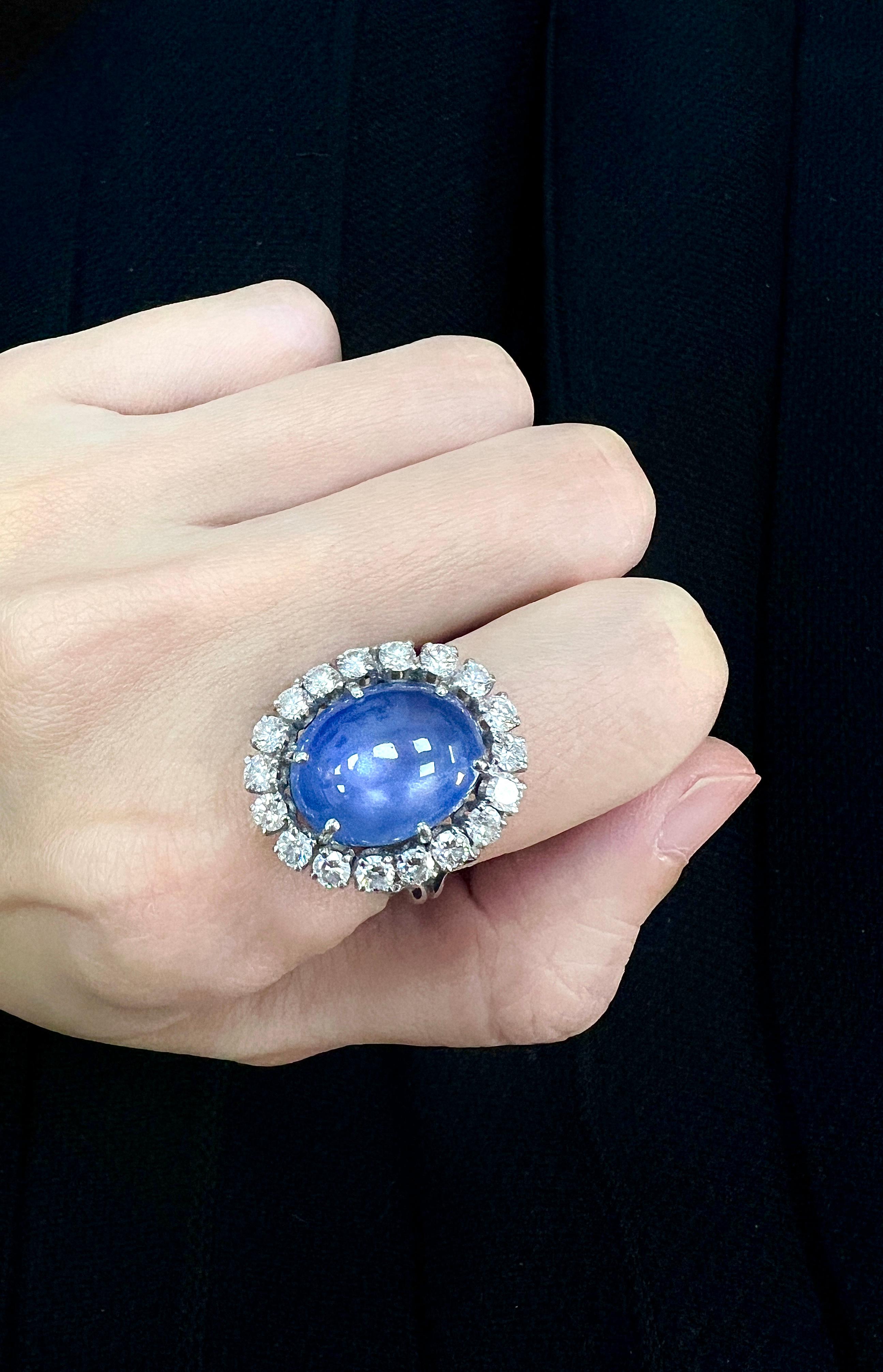 Spektakulärer Platinring mit Sternsaphir und Diamant Damen im Angebot