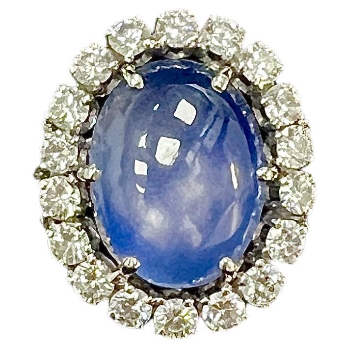 Spectacular Star Sapphire and Diamond Platinum Ring