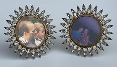 Spectacular Starburst Art Deco Czech Pair Picture Frames with Jeweled Decoration