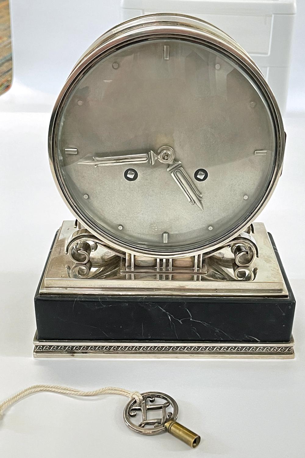 Spectacular Sterling Silver Art Deco Clock by Fleming, Sweden, Museum Piece 1