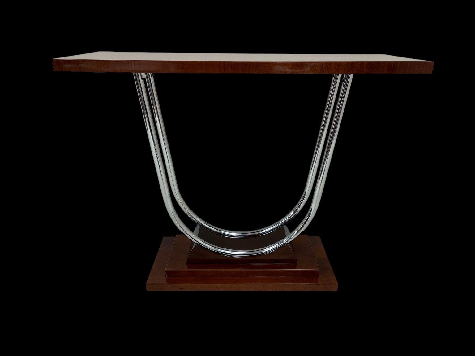 Polished Spectacular Streamline Moderne Art Deco Chrome Console Table American C.1930 For Sale