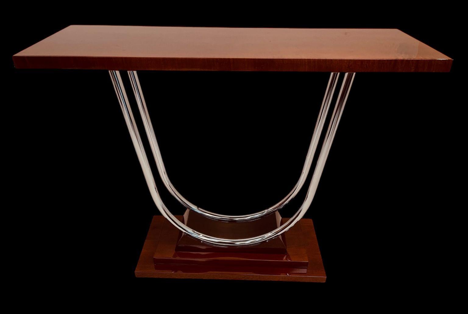Polished Spectacular Streamline Moderne Art Deco Chrome Console Table American C.1930 For Sale
