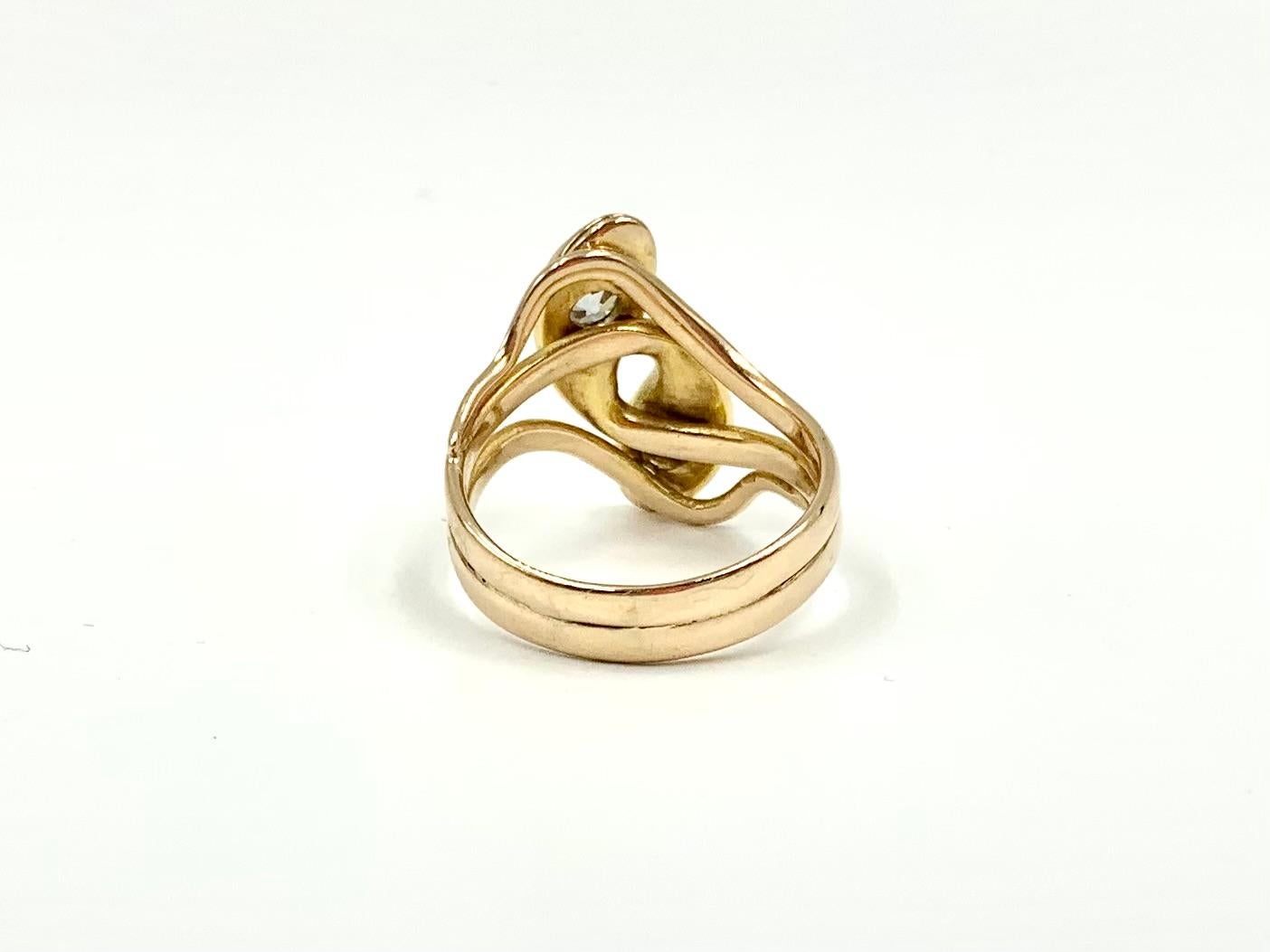 Spectacular Substantial Art Nouveau Diamond 14K Yellow Gold Double Snake Ring In Good Condition For Sale In New York, NY