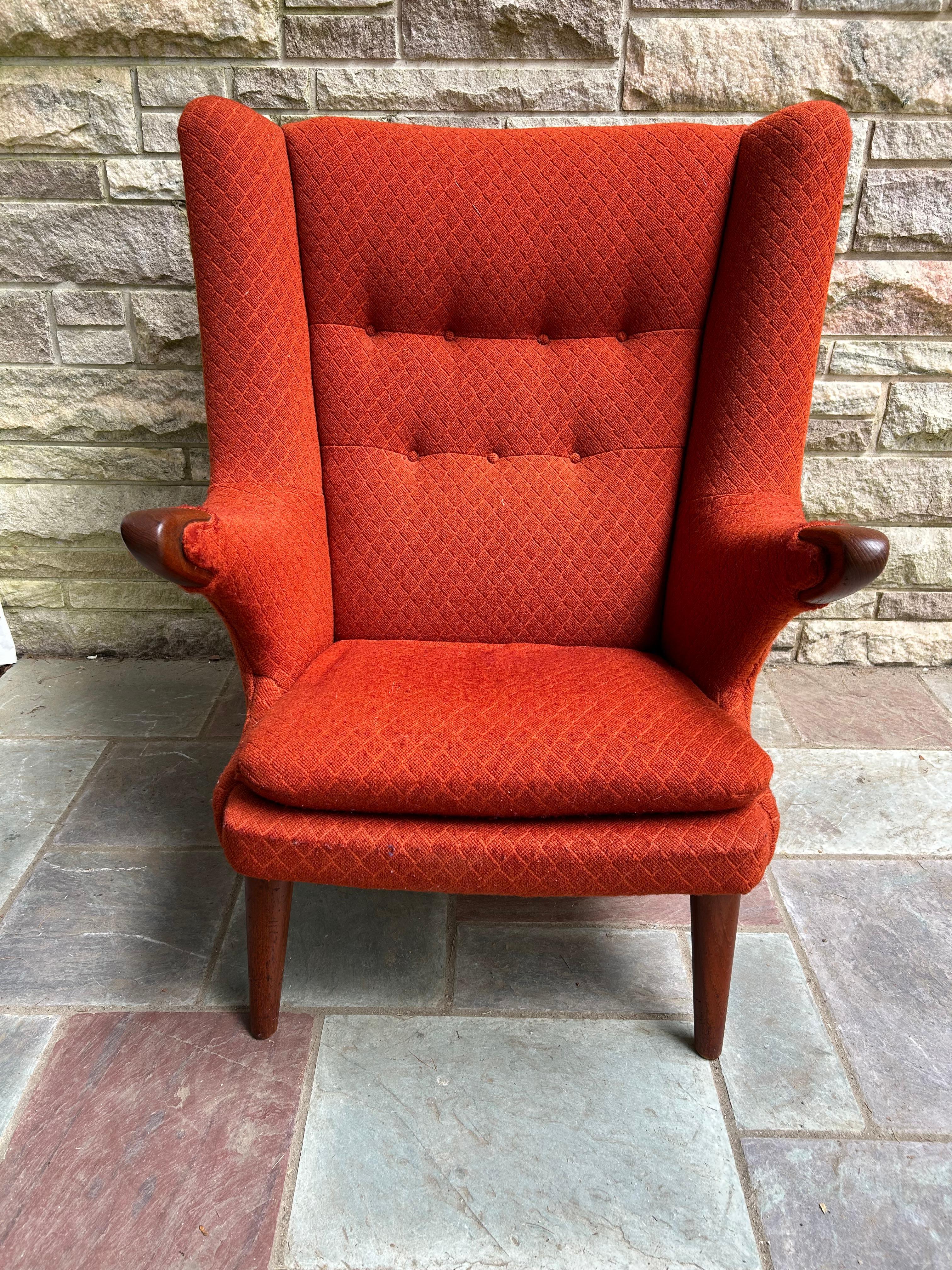 Magnificent “Papa Bear” Model-91 Lounge Chair designed by Svend Skipper for Skipper Møbelfabrik in Denmark circa 1950's. This model acquired the name “Papa Bear” when a journalist claimed that the chair looked like a bear hugging the sitter from