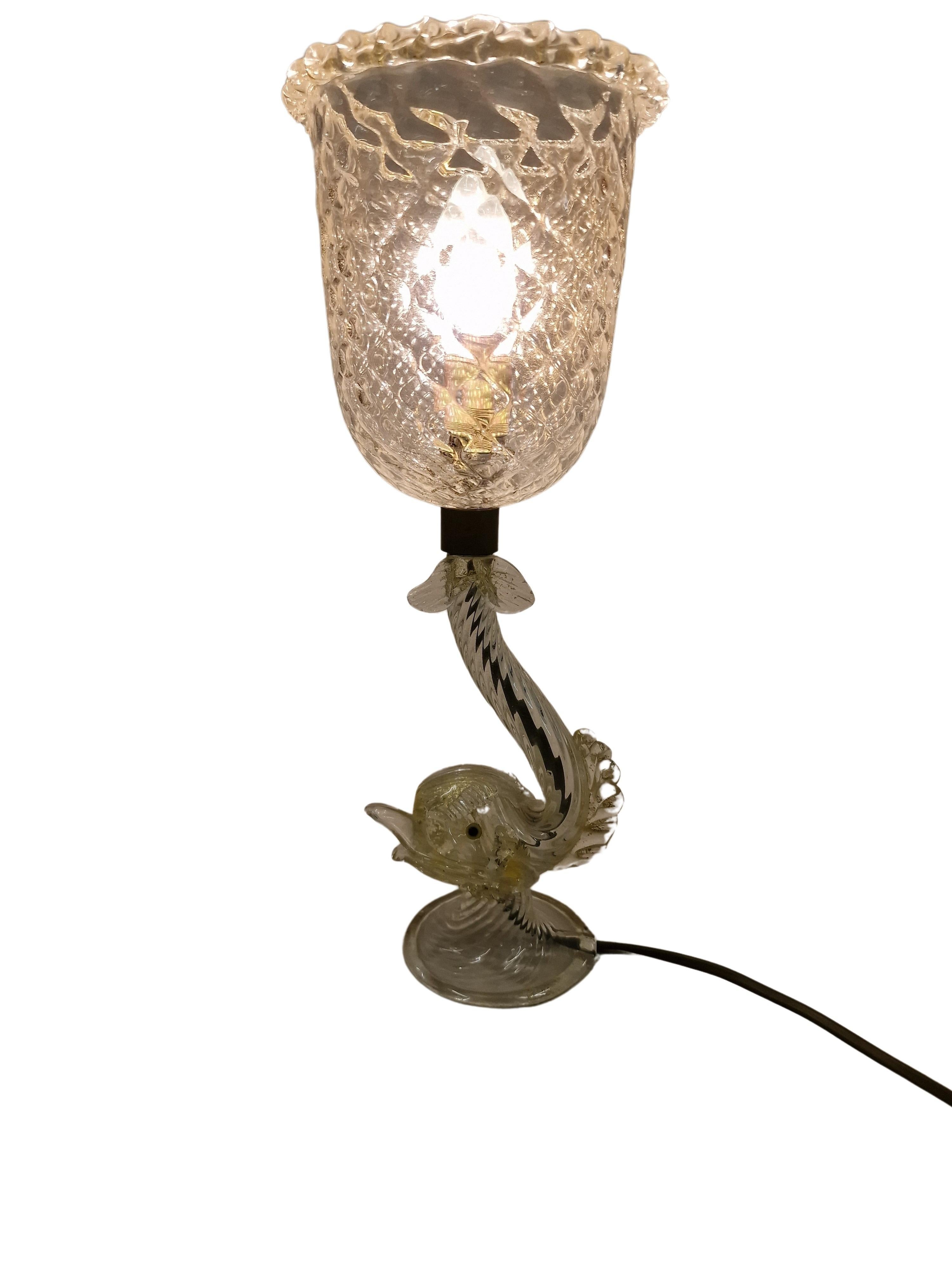 Spectacular table lamp, dolphin, glass gold foil, Mid-Century 1960s Murano Italy For Sale 5