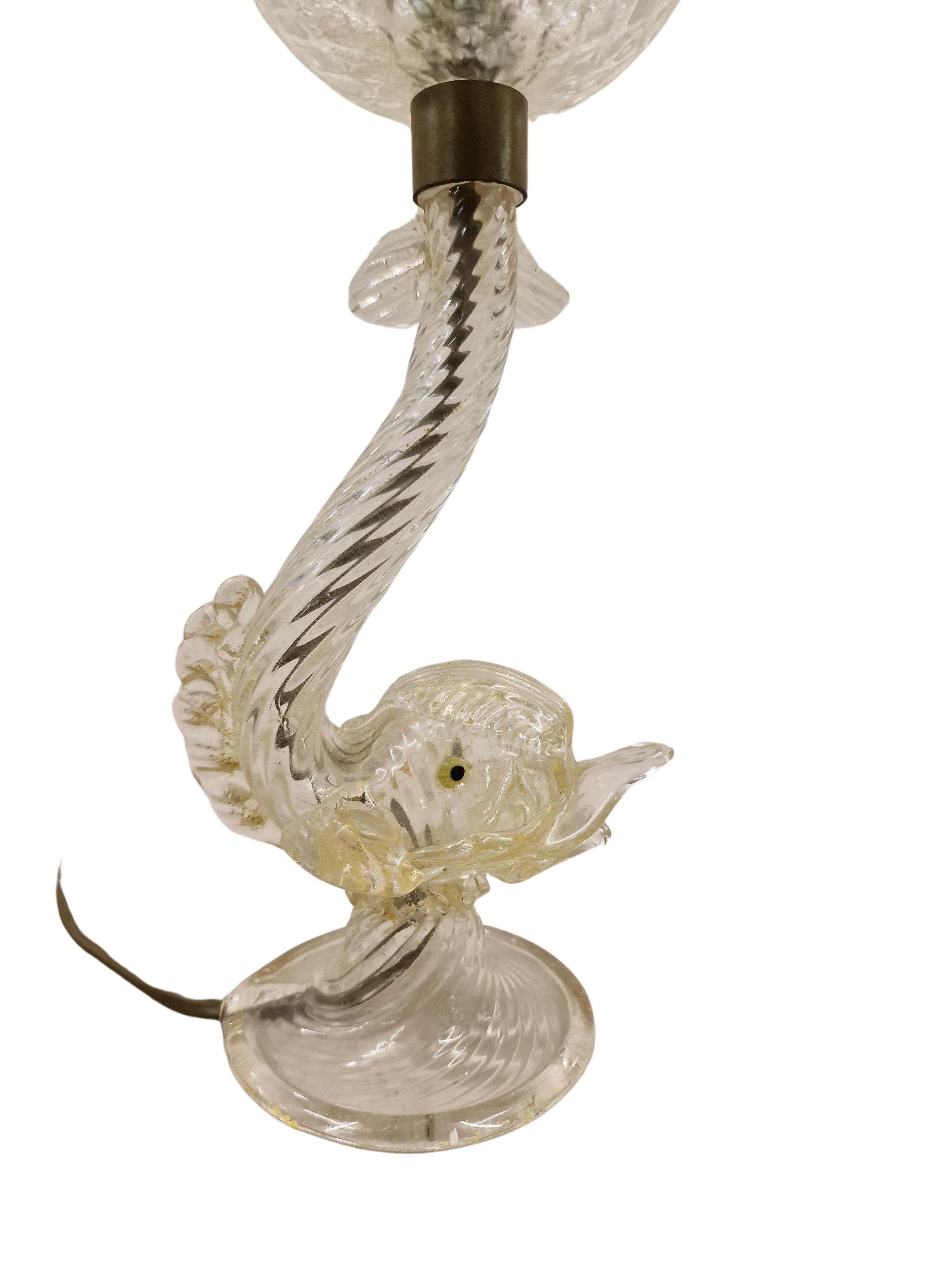 Spectacular table lamp, dolphin, glass gold foil, Mid-Century 1960s Murano Italy For Sale 1