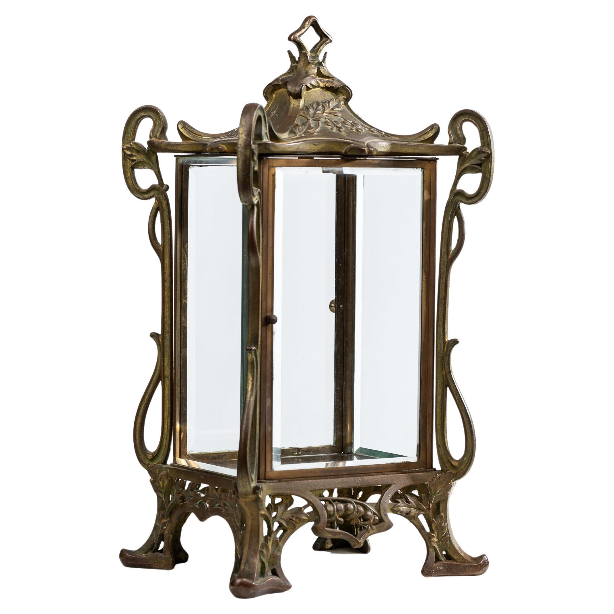 Spettacolare tavolo a vetri in bronzo massiccio, ottone Jugendstil Art Nouveau 1900 Francia