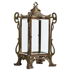 Spettacolare tavolo a vetri in bronzo massiccio, ottone Jugendstil Art Nouveau 1900 Francia