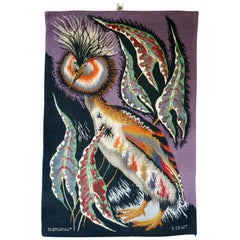 Spectacular Tapestry of a Crowned Bird Signed Edmond Dubrunfaut, Belgium, 1950