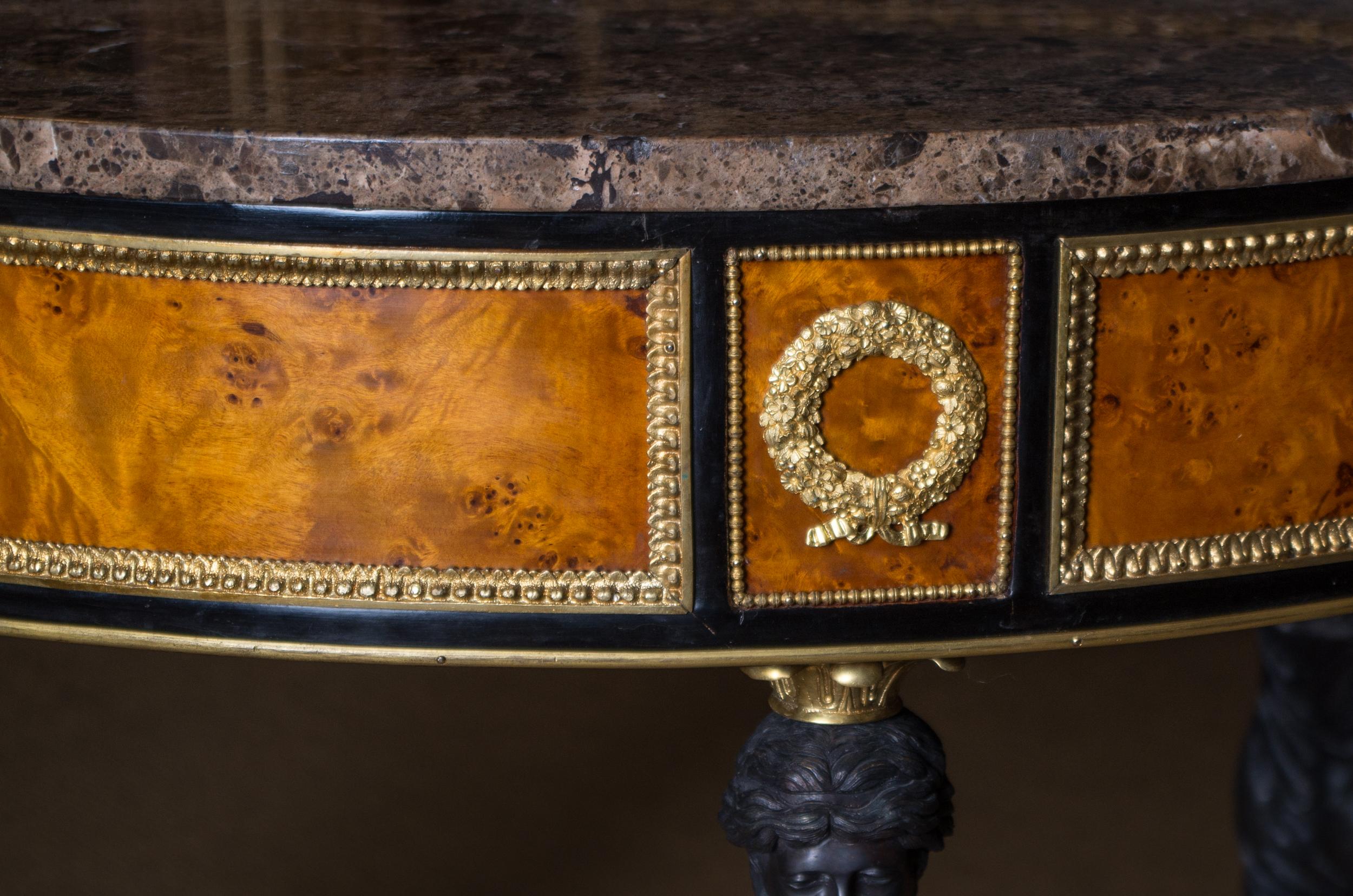 Spectacular Temple Guardian Antique Empire Style Table Birdseye Maple Veneer For Sale 5