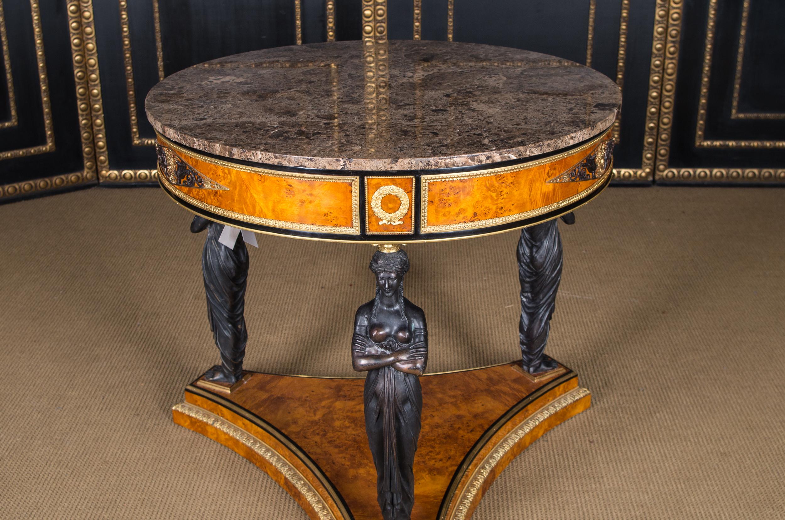 Bronzed Spectacular Temple Guardian Antique Empire Style Table Birdseye Maple Veneer For Sale
