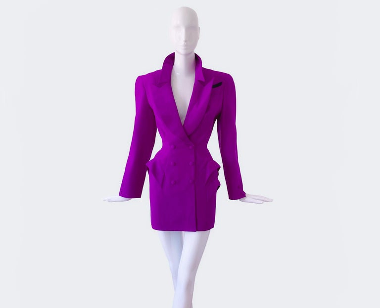 Blazer Cintré Vintage Thierry Mugler Violet - Taille 46/44 - Fabriqué En France - Occasion Très Bon État