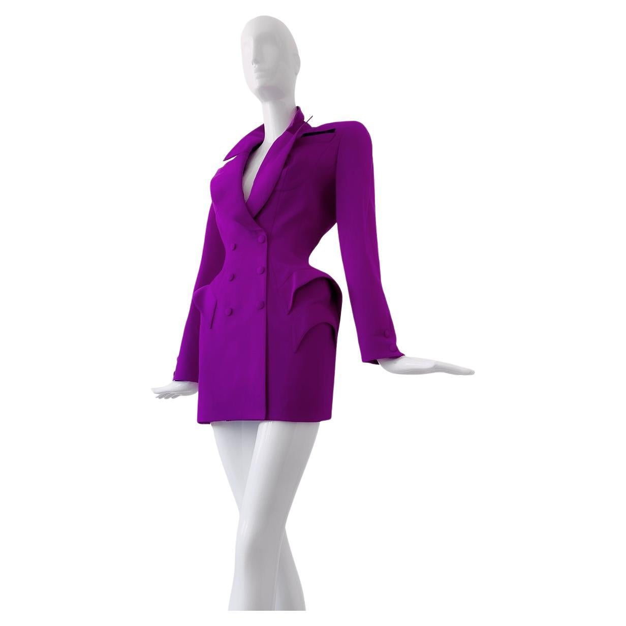 Spectacular Thierry Mugler Iconic Vibrant Blazer Jacket Dress Purple Violet  For Sale