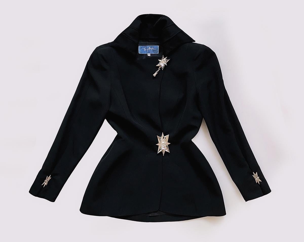 Spectacular Thierry Mugler Jacket Crystal Jewel Black Dramatic Sculptural  For Sale 3