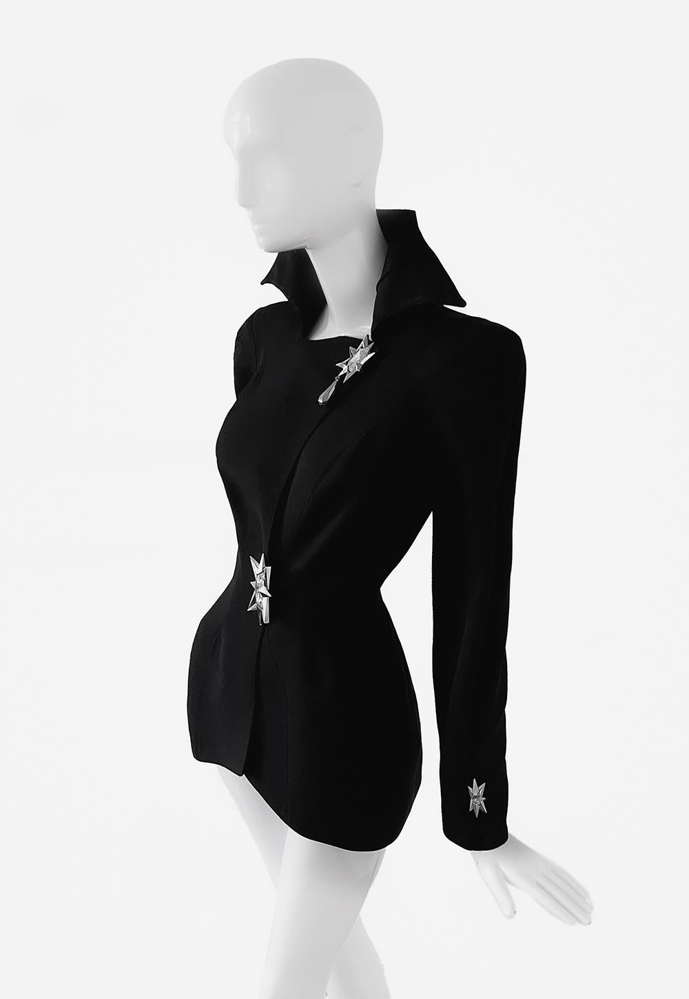 Spectacular Thierry Mugler Jacket Crystal Jewel Black Dramatic Sculptural  For Sale 1