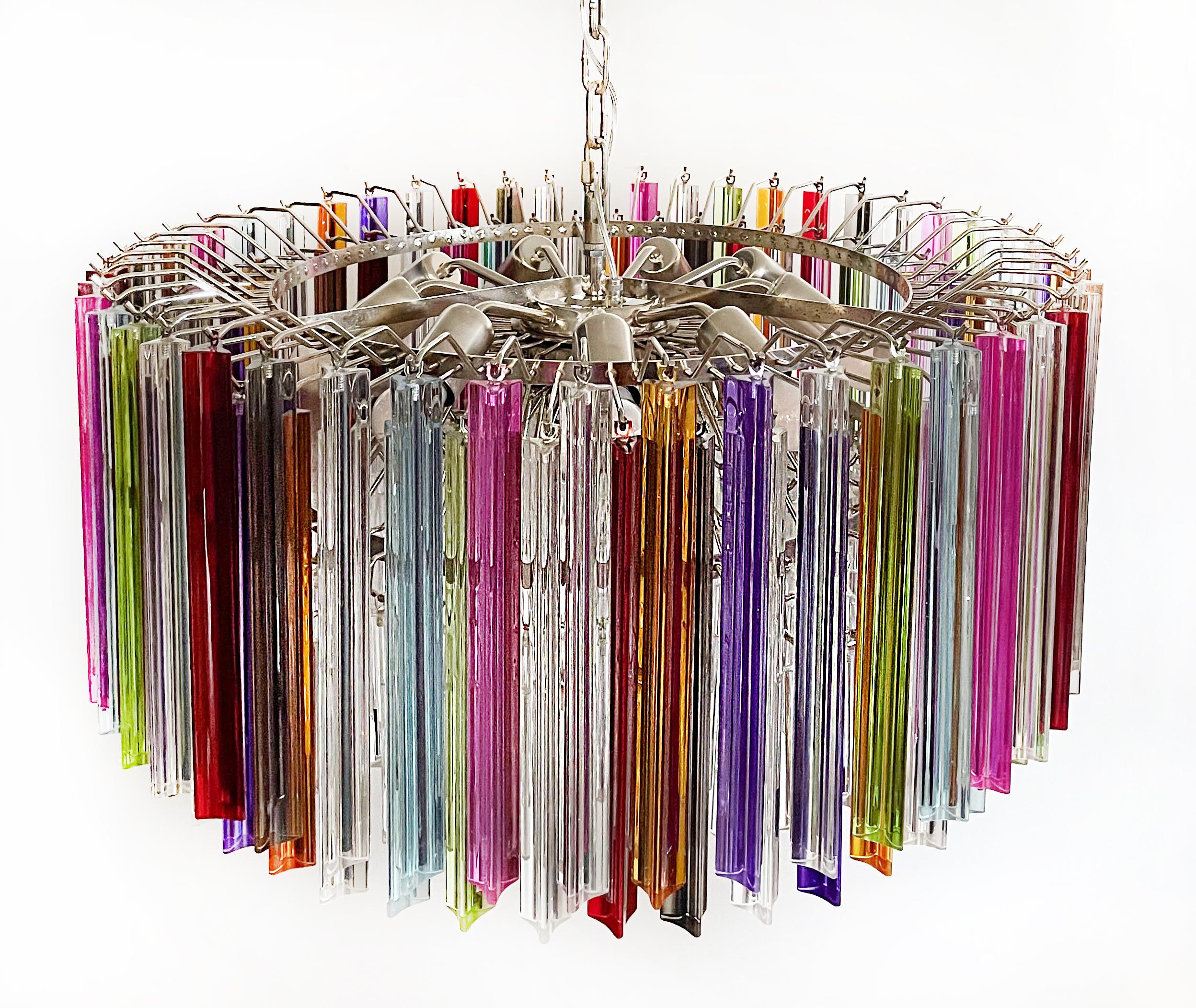 Spectacular Triedri Murano Glass Chandelier - 265 Multicolored and Clear Prism For Sale 4