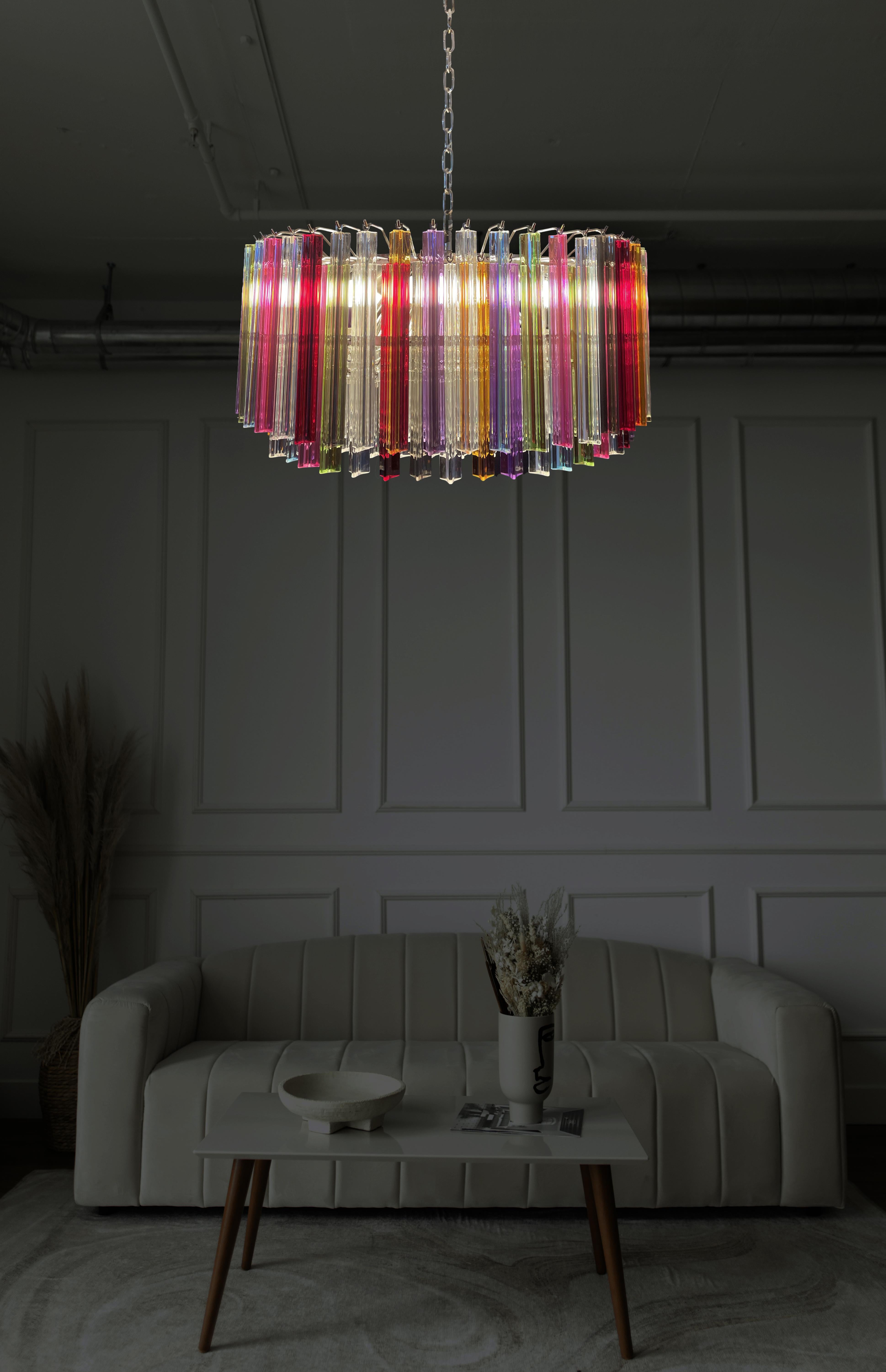 Spectacular Triedri Murano Glass Chandelier - 265 Multicolored and Clear Prism For Sale 5