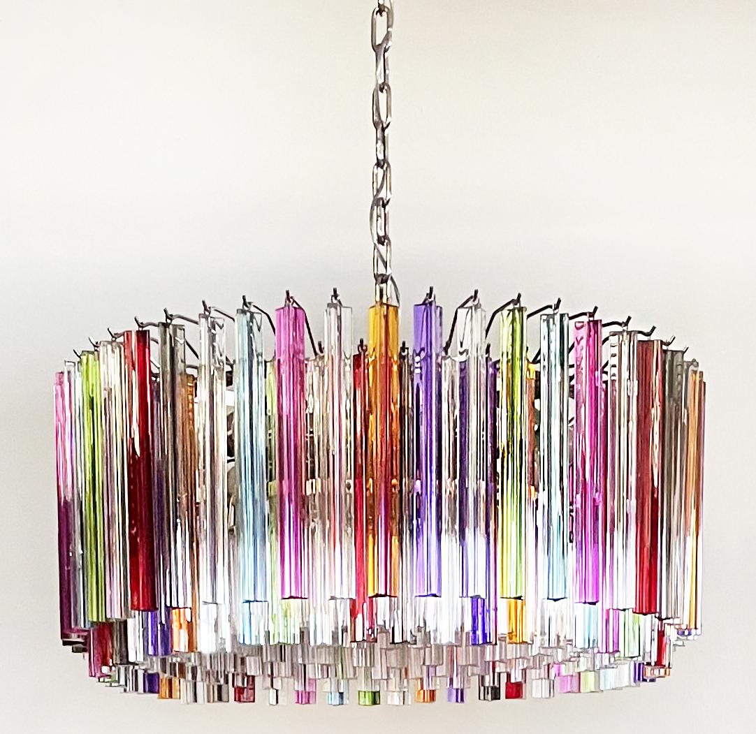 Spectacular Triedri Murano Glass Chandelier - 265 Multicolored and Clear Prism For Sale 7