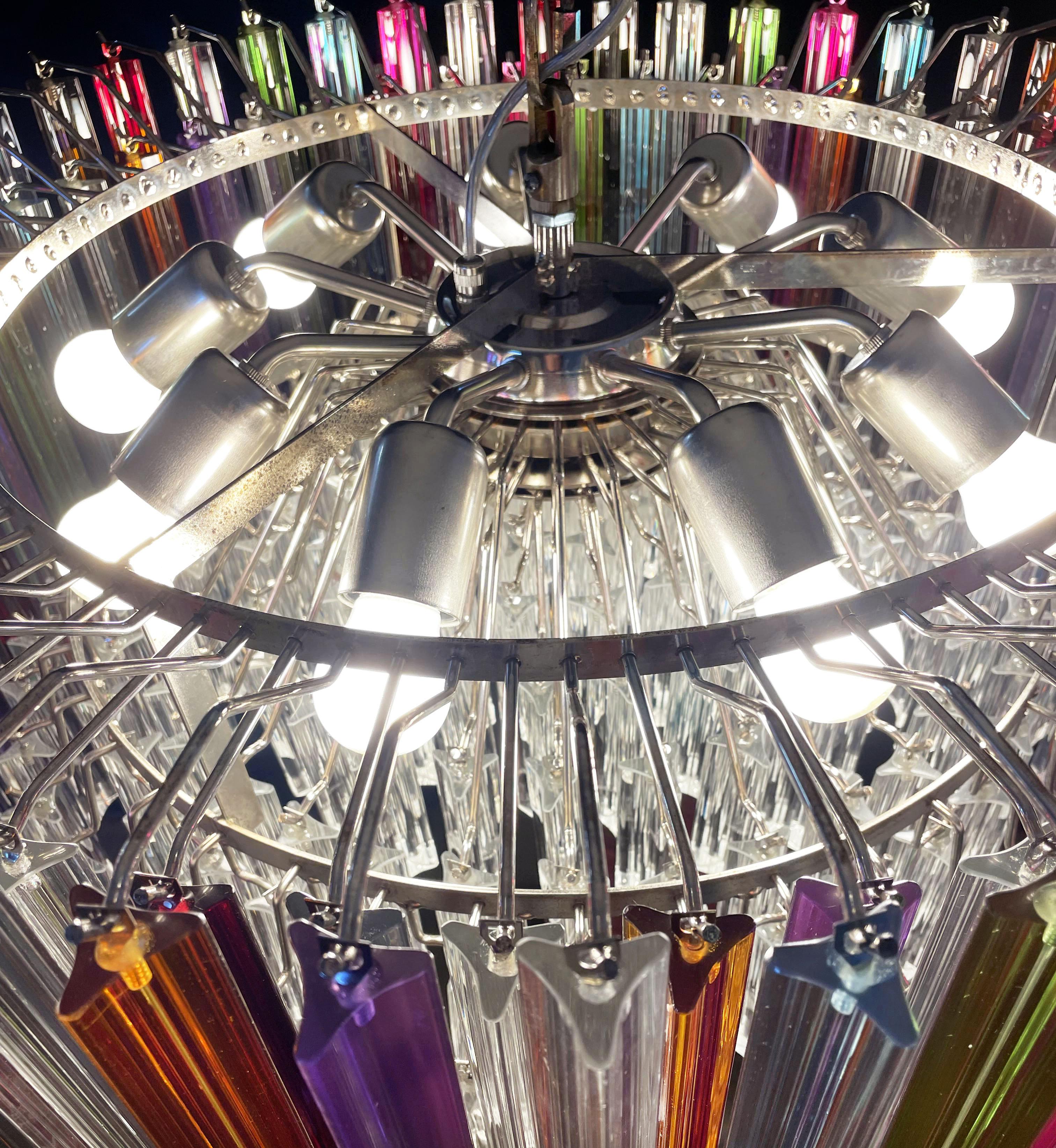 Spectacular Triedri Murano Glass Chandelier - 265 Multicolored and Clear Prism For Sale 8