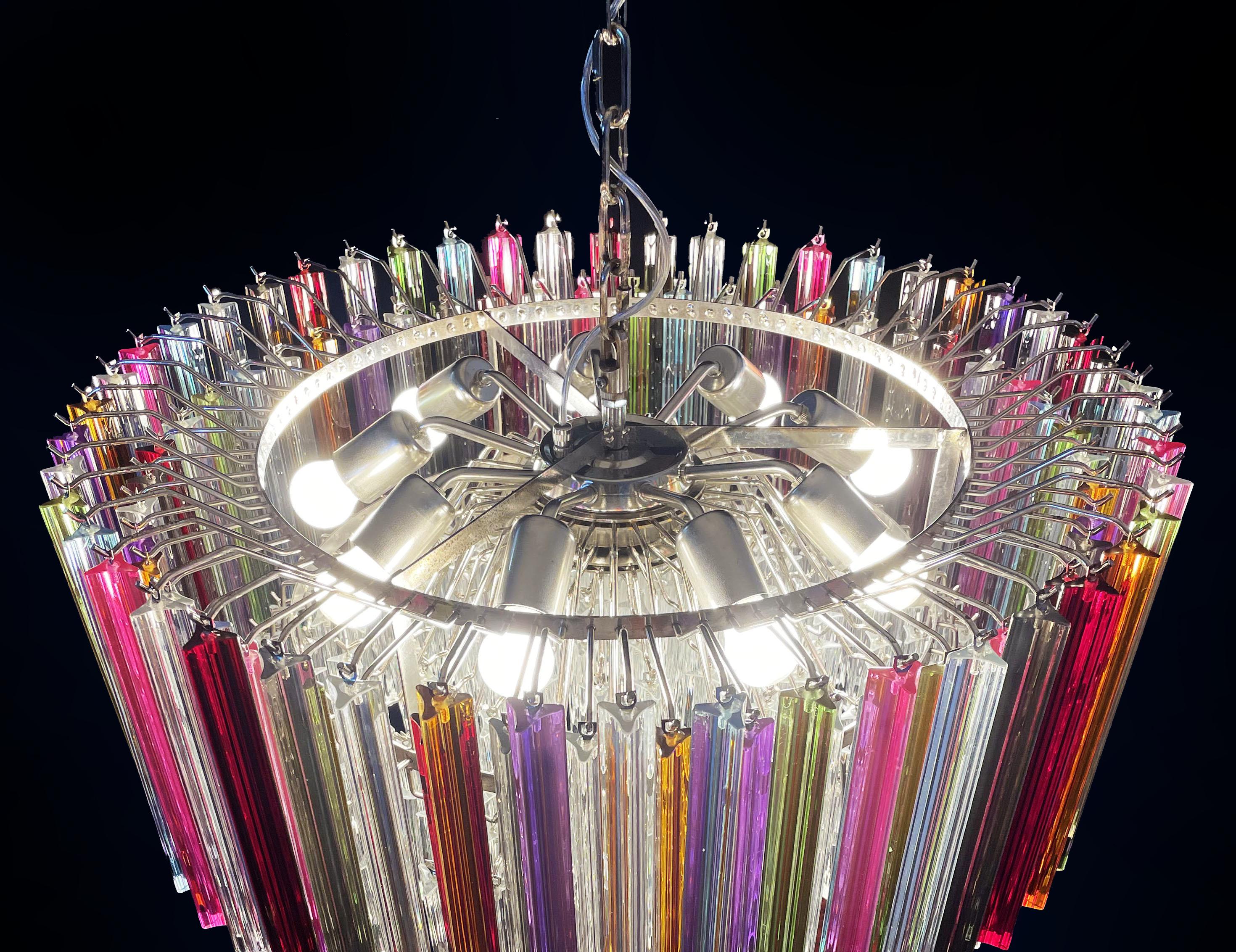 Spectacular Triedri Murano Glass Chandelier - 265 Multicolored and Clear Prism For Sale 9