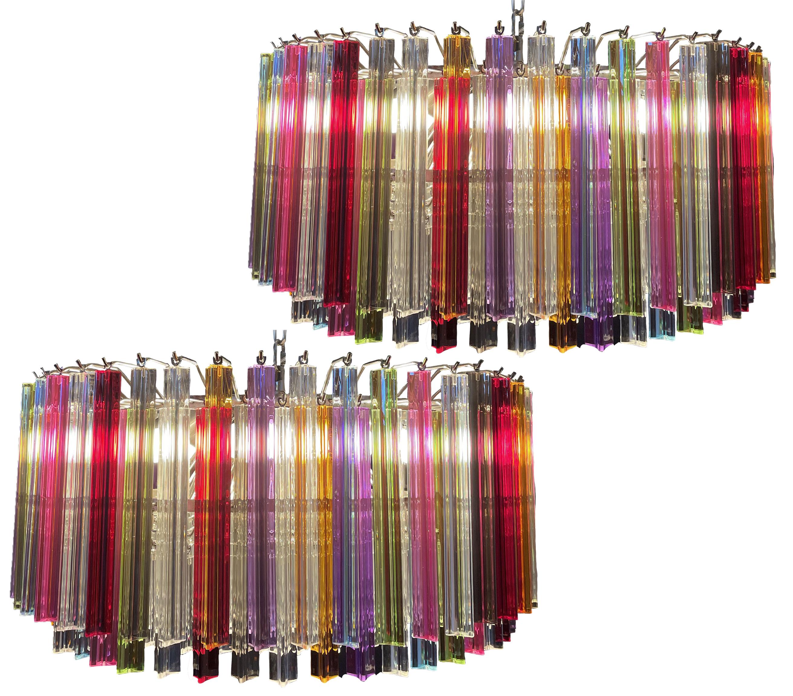 Spectacular Triedri Murano Glass Chandelier - 265 Multicolored and Clear Prism For Sale 13