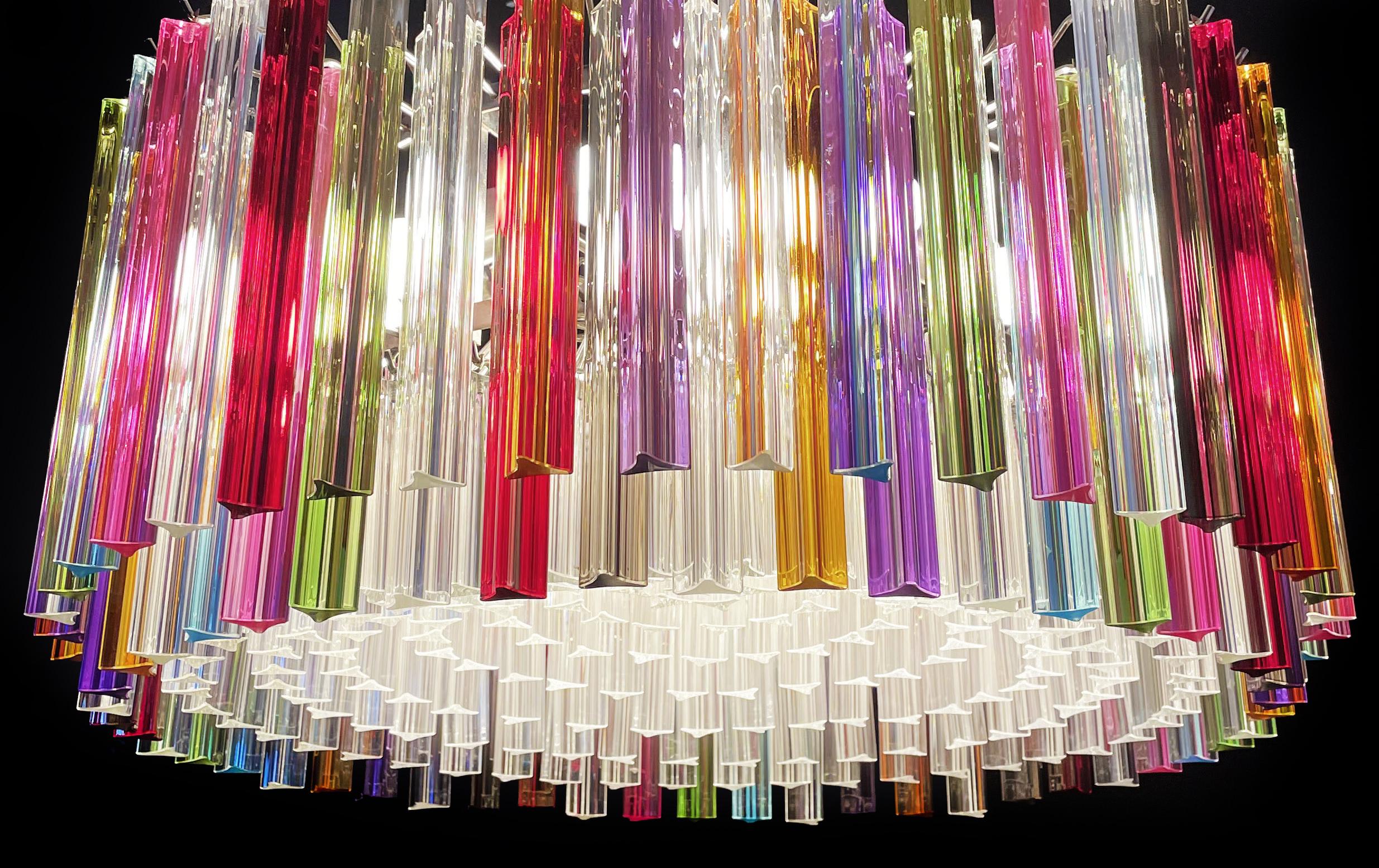 Italian Spectacular Triedri Murano Glass Chandelier - 265 Multicolored and Clear Prism For Sale