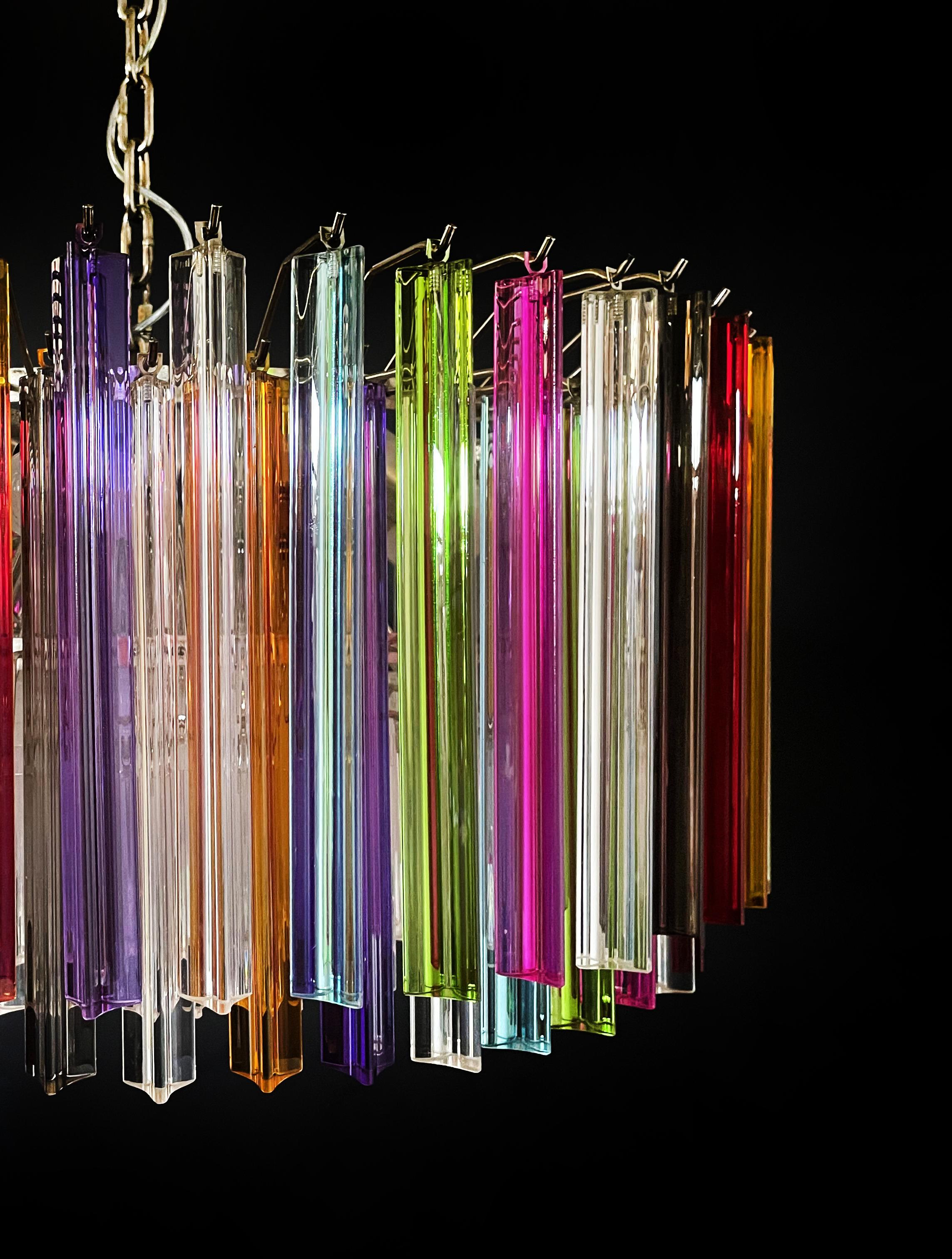 Spectacular Triedri Murano Glass Chandelier - 265 Multicolored and Clear Prism For Sale 3