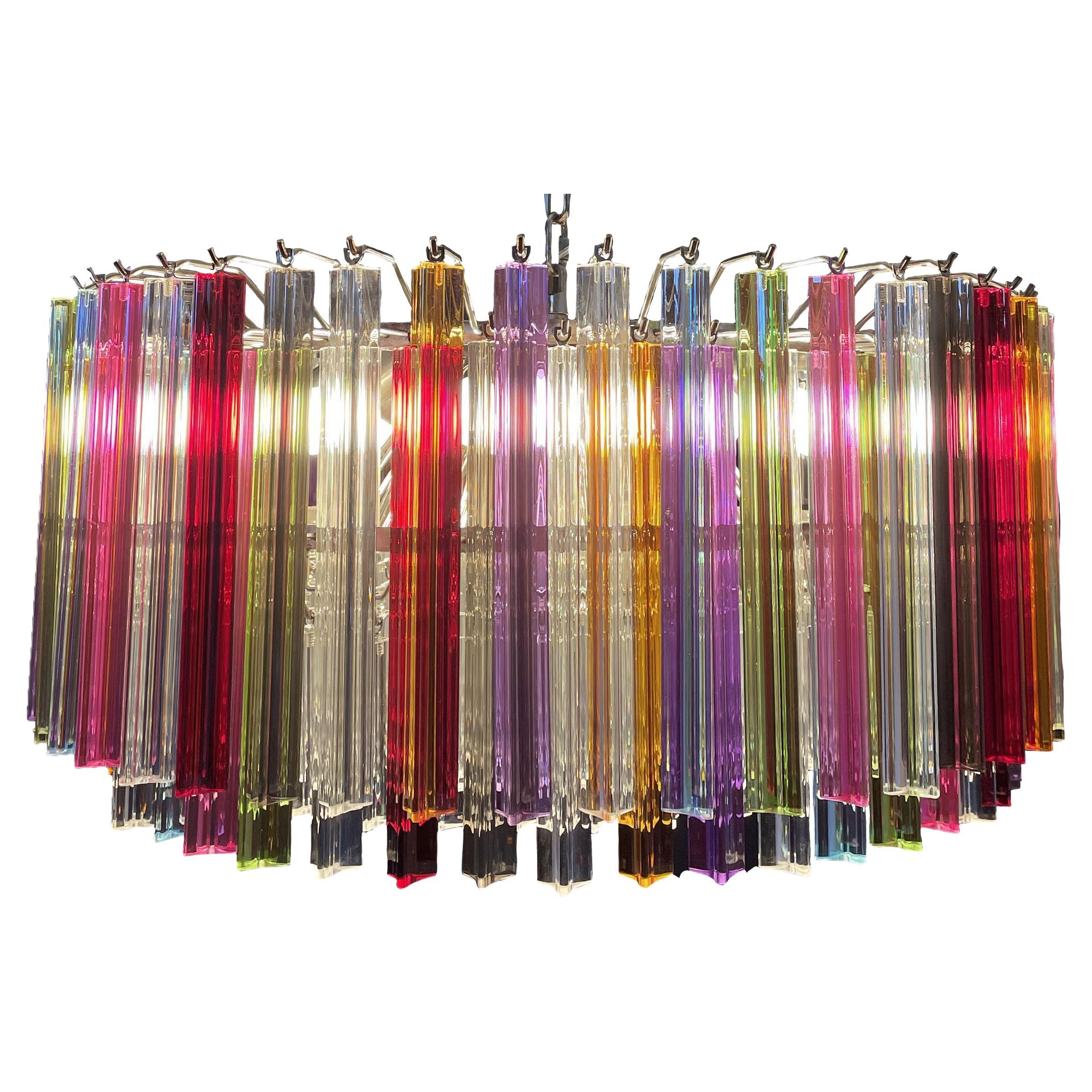 Spectacular Triedri Murano Glass Chandelier - 265 Multicolored and Clear Prism For Sale