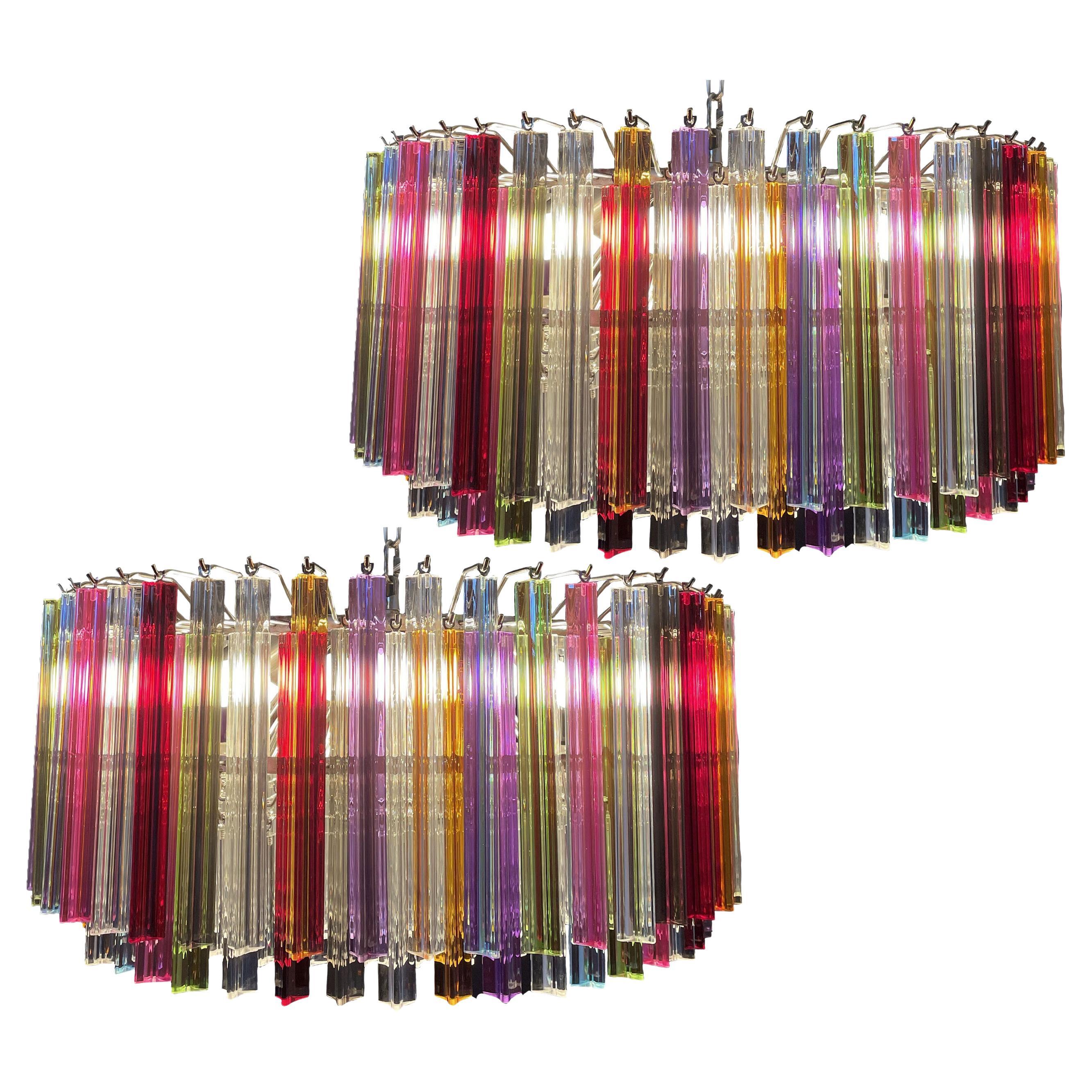Spectacular Triedri Murano Glass Chandeliers, 265 Multicolored and Clear Prism For Sale