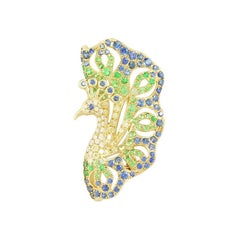 Spectacular Tsavorite Blue Sapphire Diamond 18 Karat Yellow Gold Brooch