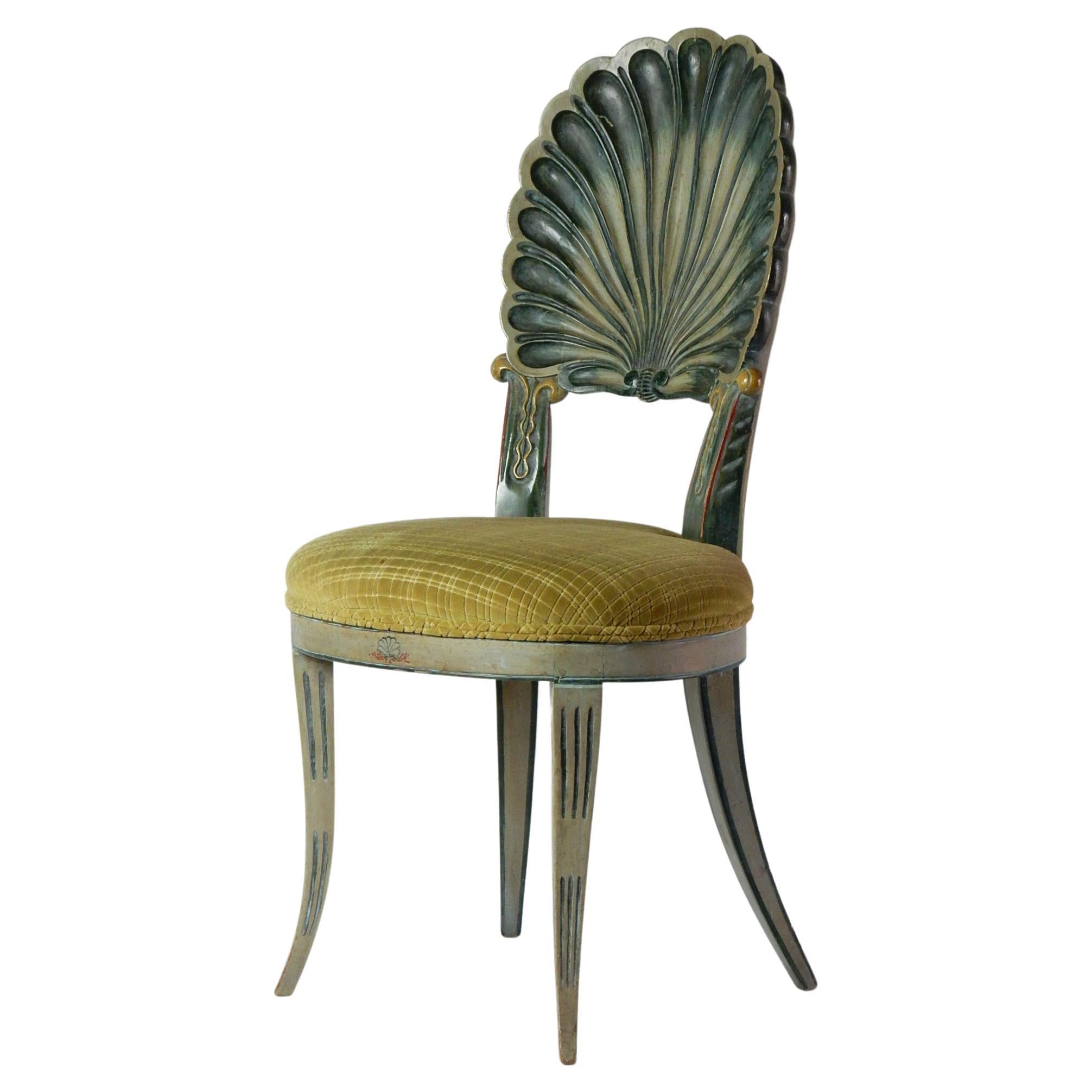 Spectacular Venetian Hand Painted Grotto Shell Chair Italian