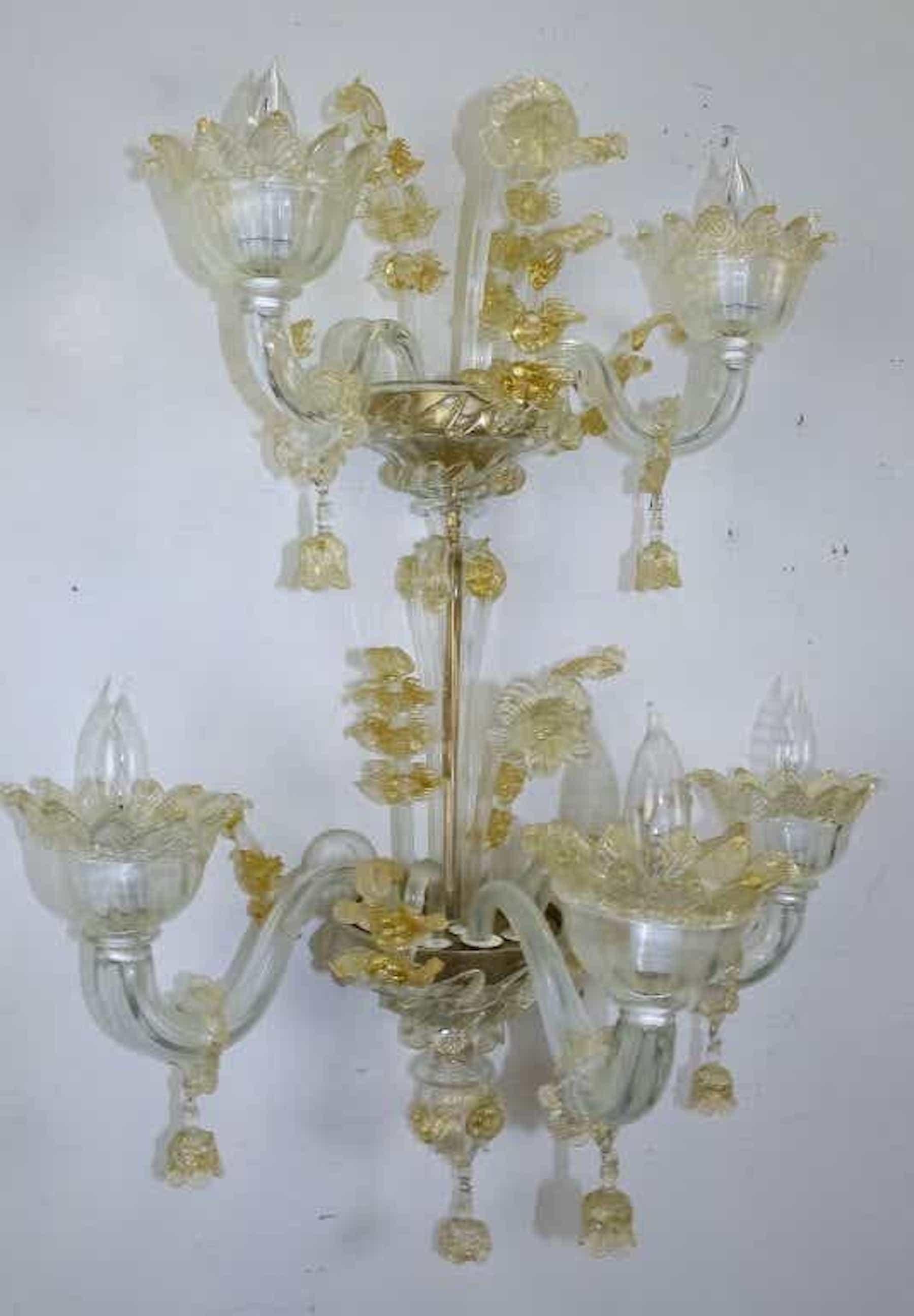 Spectacular Venetian Italian Gold Infused Murano Glass Sconces, 3 Pair Available In Good Condition In West Palm Beach, FL