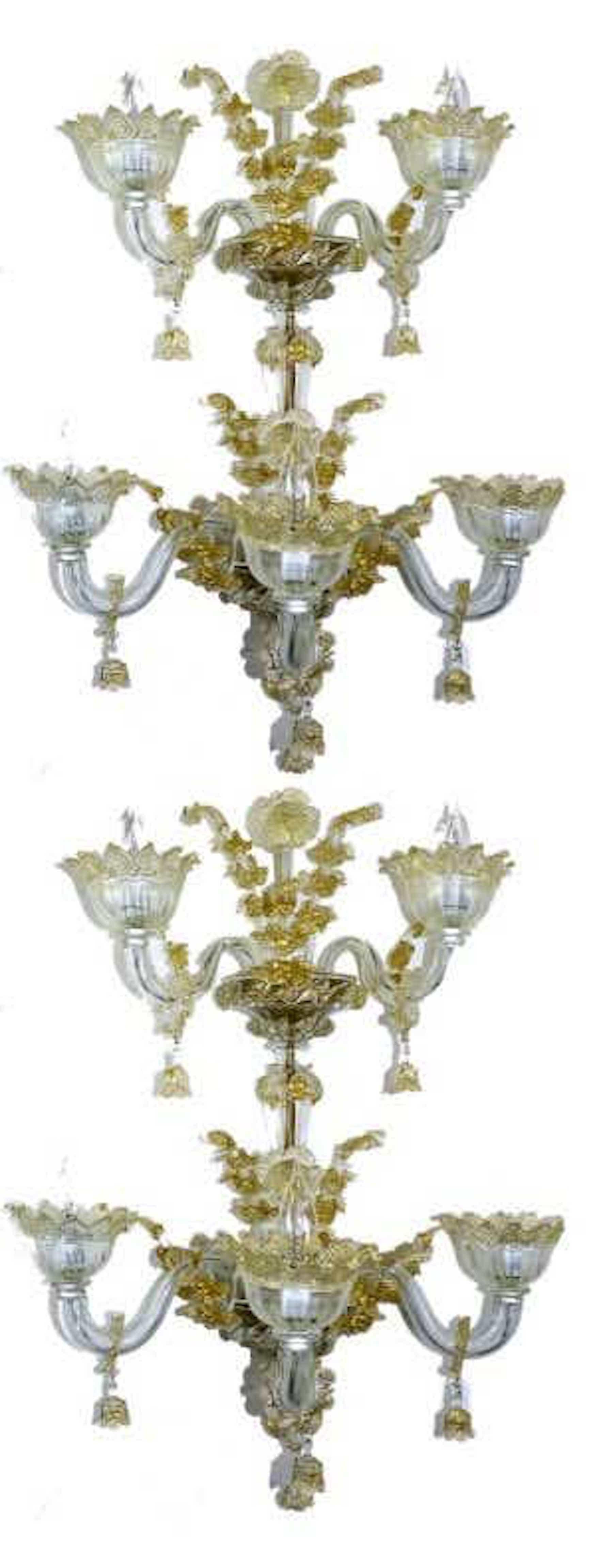 20th Century Spectacular Venetian Italian Gold Infused Murano Glass Sconces, 3 Pair Available