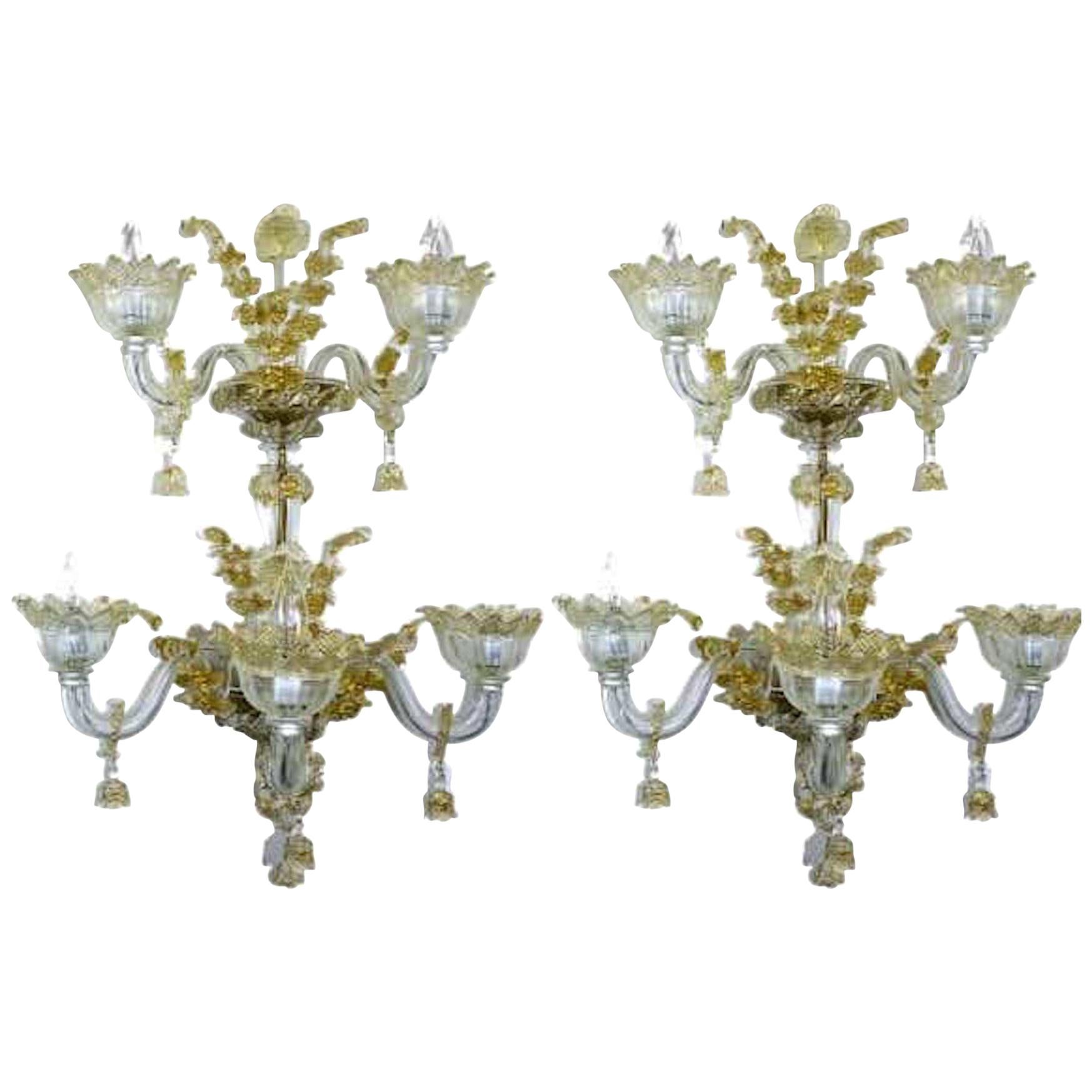 Spectacular Venetian Italian Gold Infused Murano Glass Sconces, 3 Pair Available
