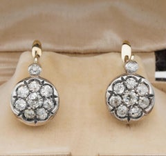 Spectacular Victorian 1.80 Carat Old Mine Cut Diamond Rare Drop Earrings
