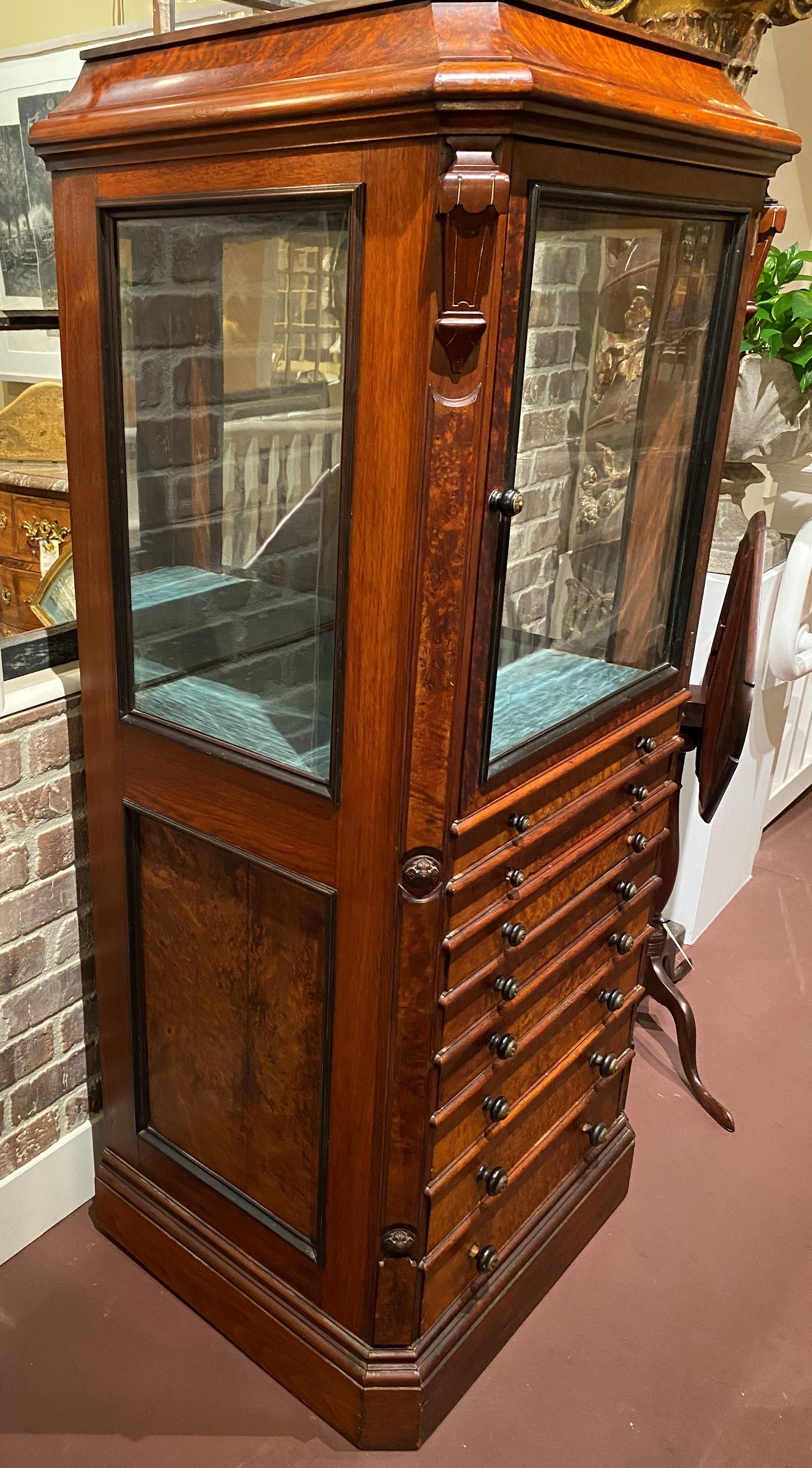 Veneer Spectacular Victorian Eastlake Burled Walnut Collectors Cabinet
