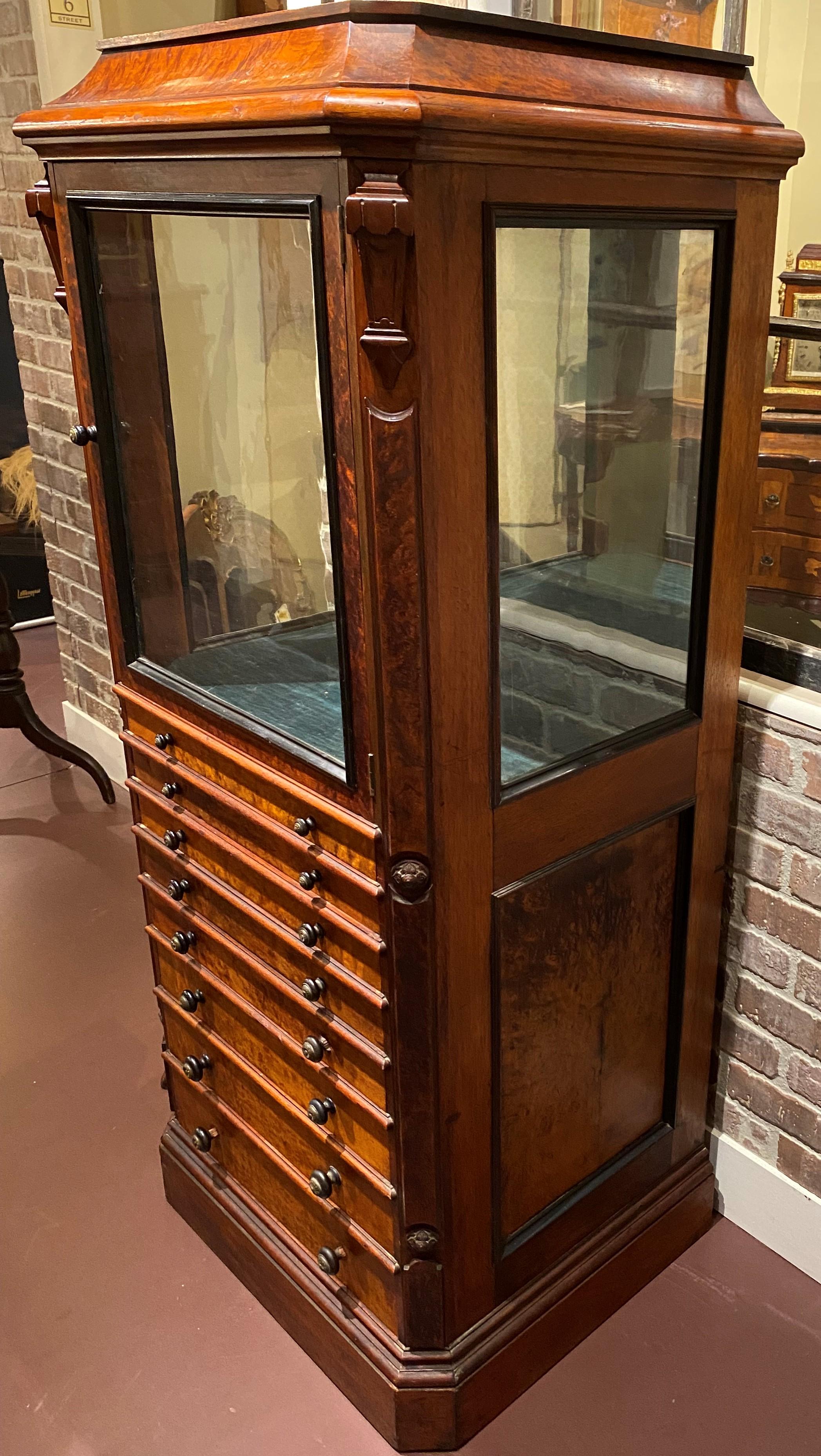 Spectacular Victorian Eastlake Burled Walnut Collectors Cabinet In Good Condition In Milford, NH