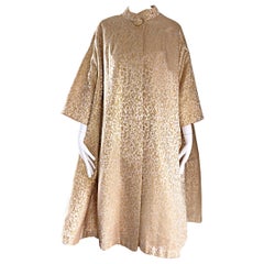 Spettacolare giacca a trapezio in broccato di seta oro e avorio vintage degli anni '50
