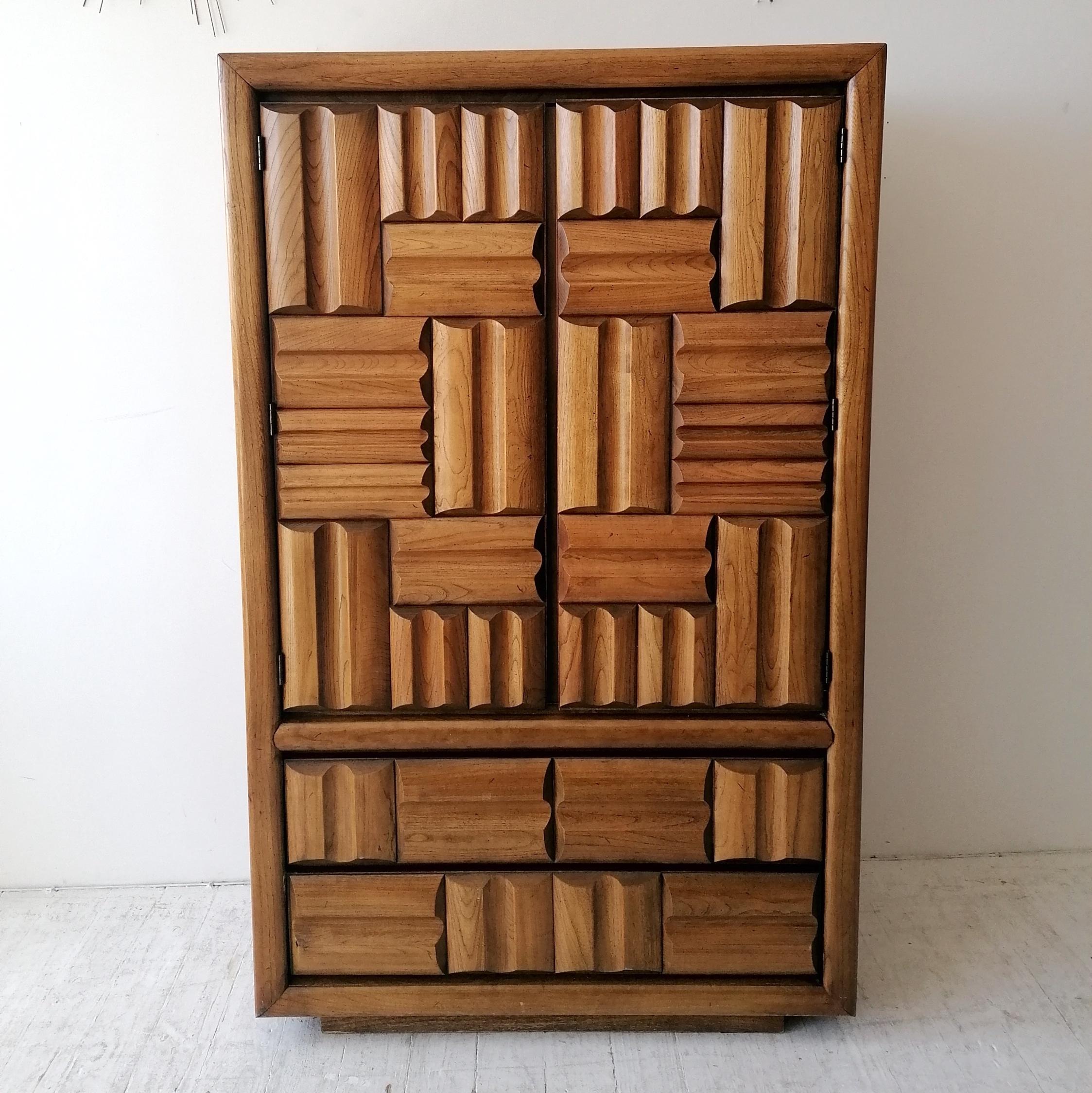 Late 20th Century Spectacular Vintage Brutalist Walnut Tall Drawer Cabinet by Lane Furniture, USA