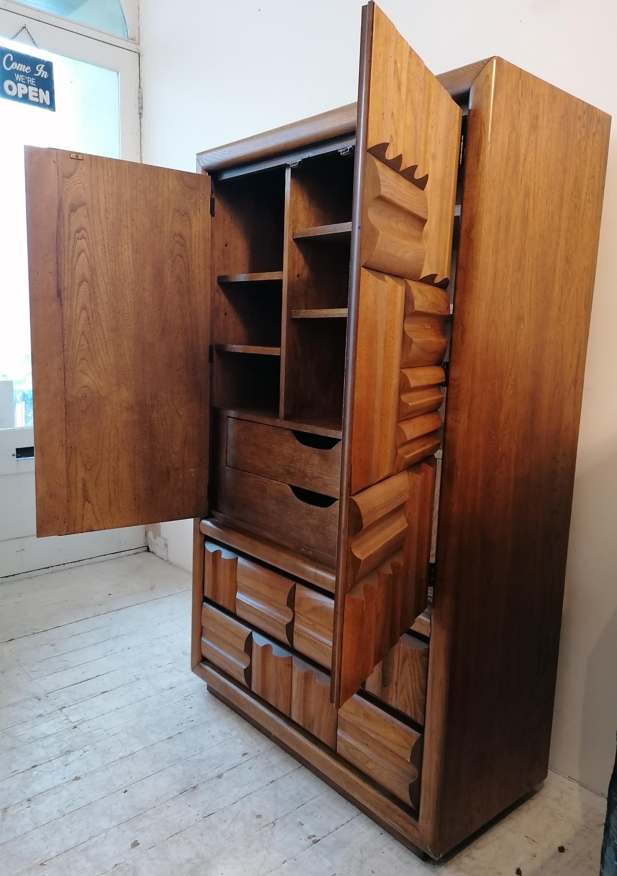 Spectacular Vintage Brutalist Walnut Tall Drawer Cabinet by Lane Furniture, USA 3