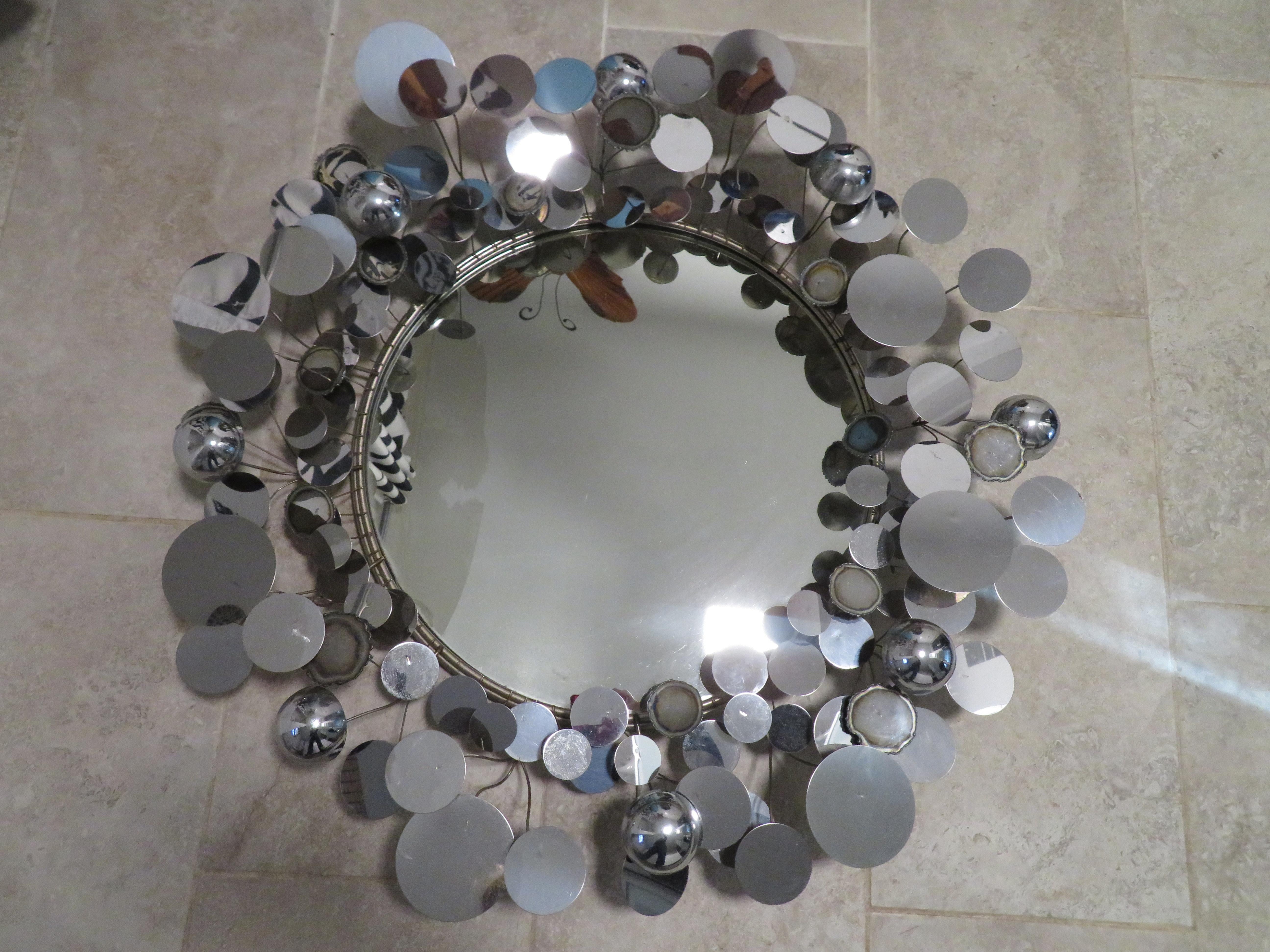 Spectacular Vintage Chrome Raindrops Wall Mirror Sculpture Curtis Jere  For Sale 3