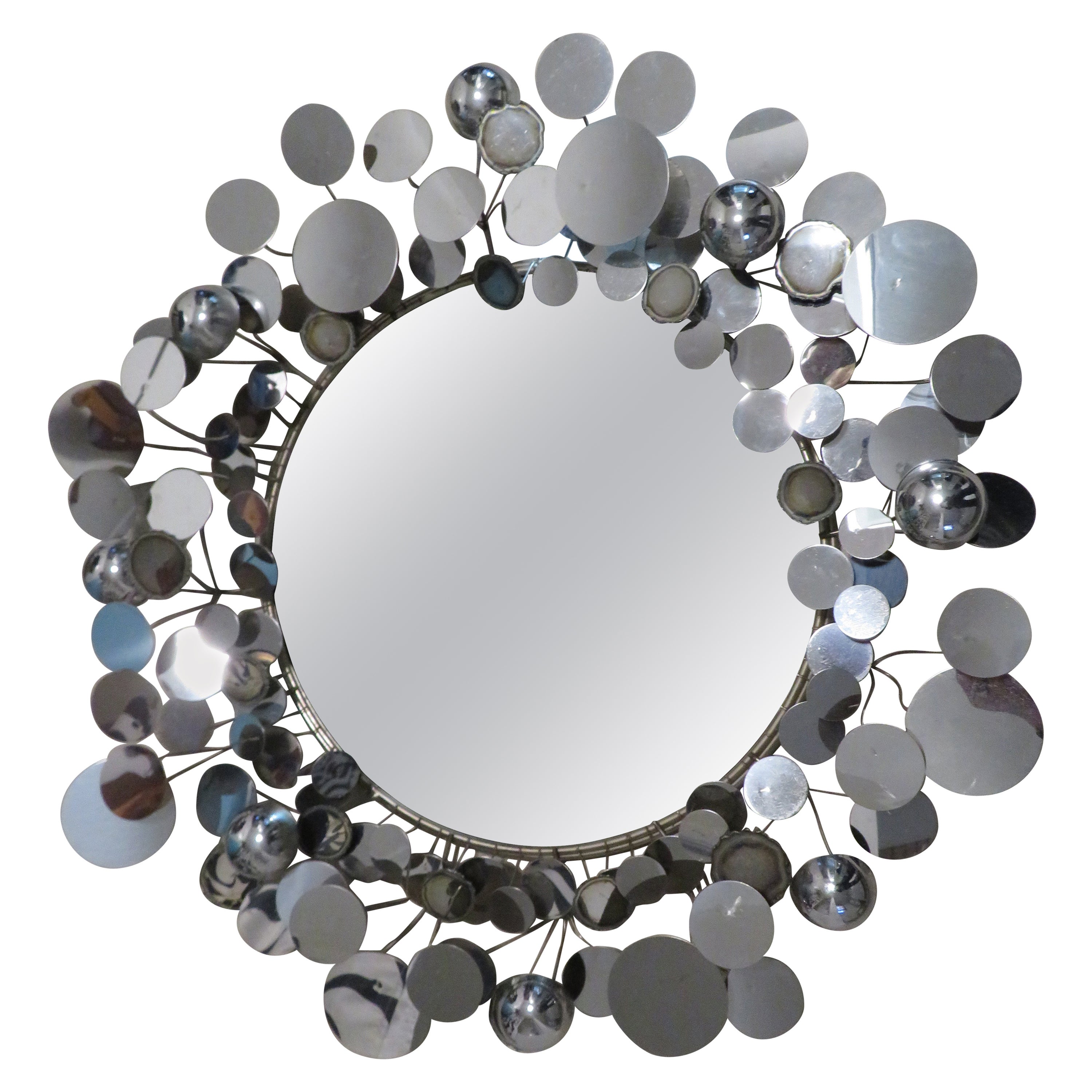 Spectacular Vintage Chrome Raindrops Wall Mirror Sculpture Curtis Jere