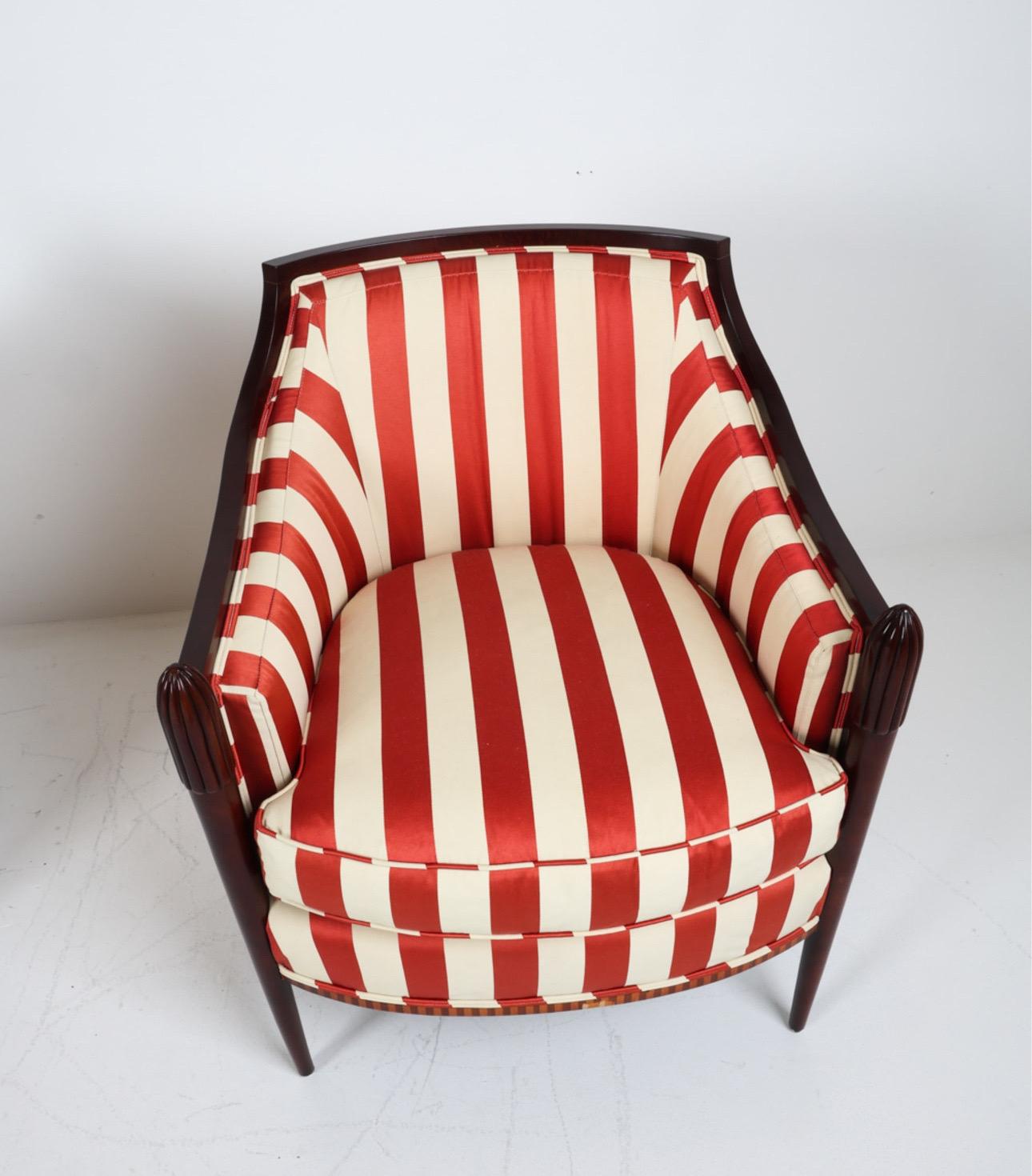 American Spectacular Vintage Deco Influenced Silk Club Chairs by Barbara Barry for Baker For Sale